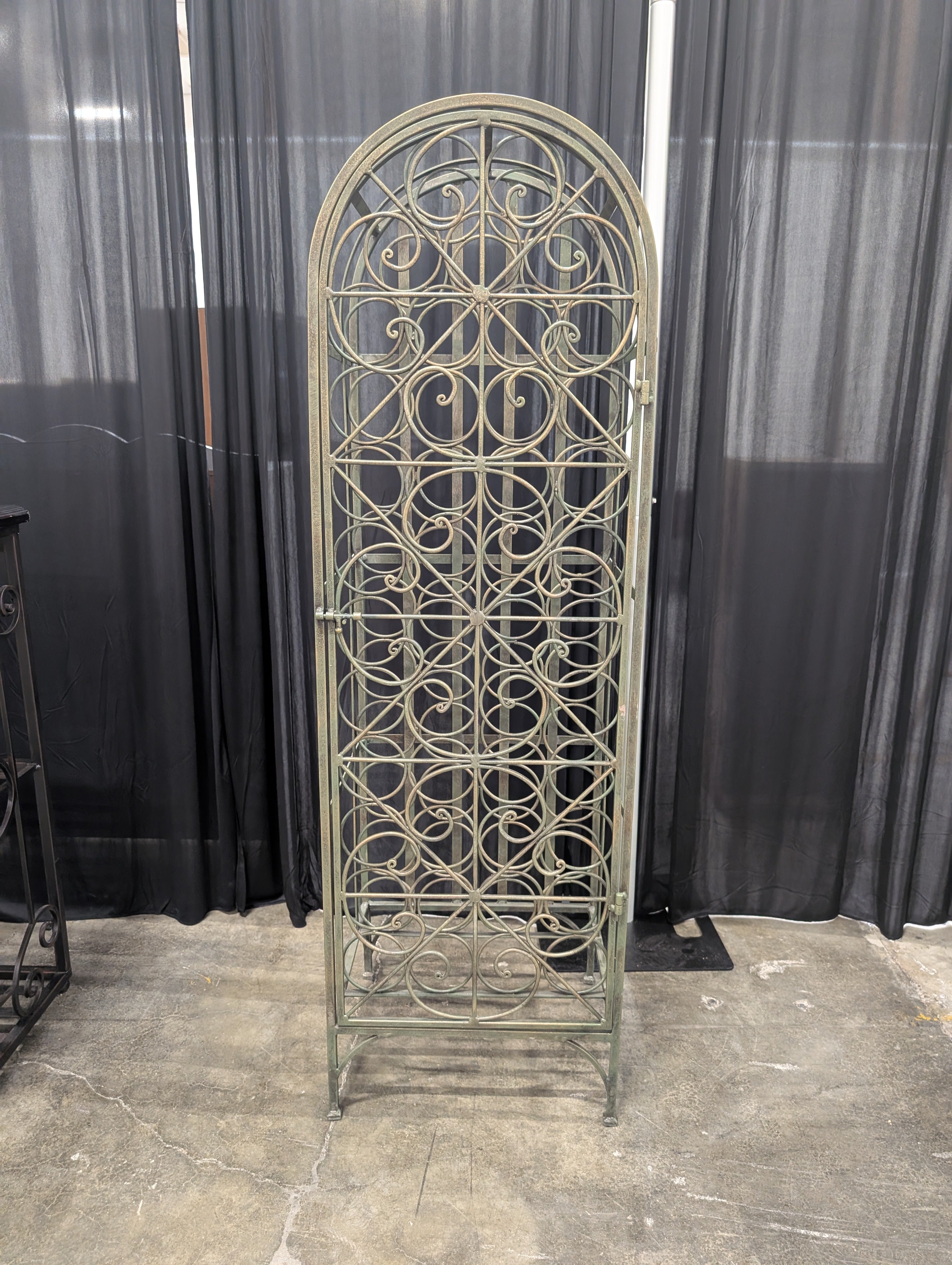 Ornate Bronze Metal Wine Rack with Arched Top