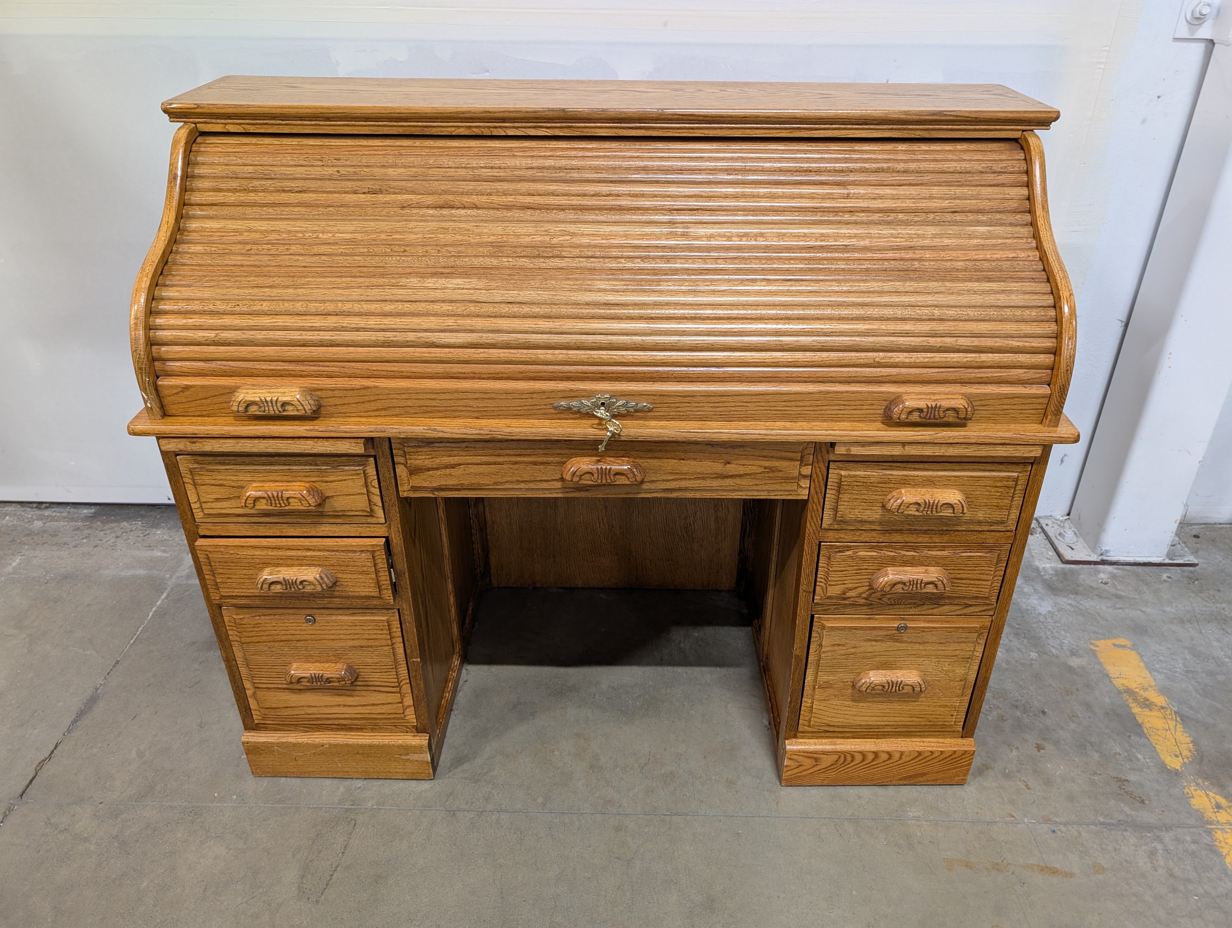 Classic Wood Roll-Top Secretary Desk with Drawers