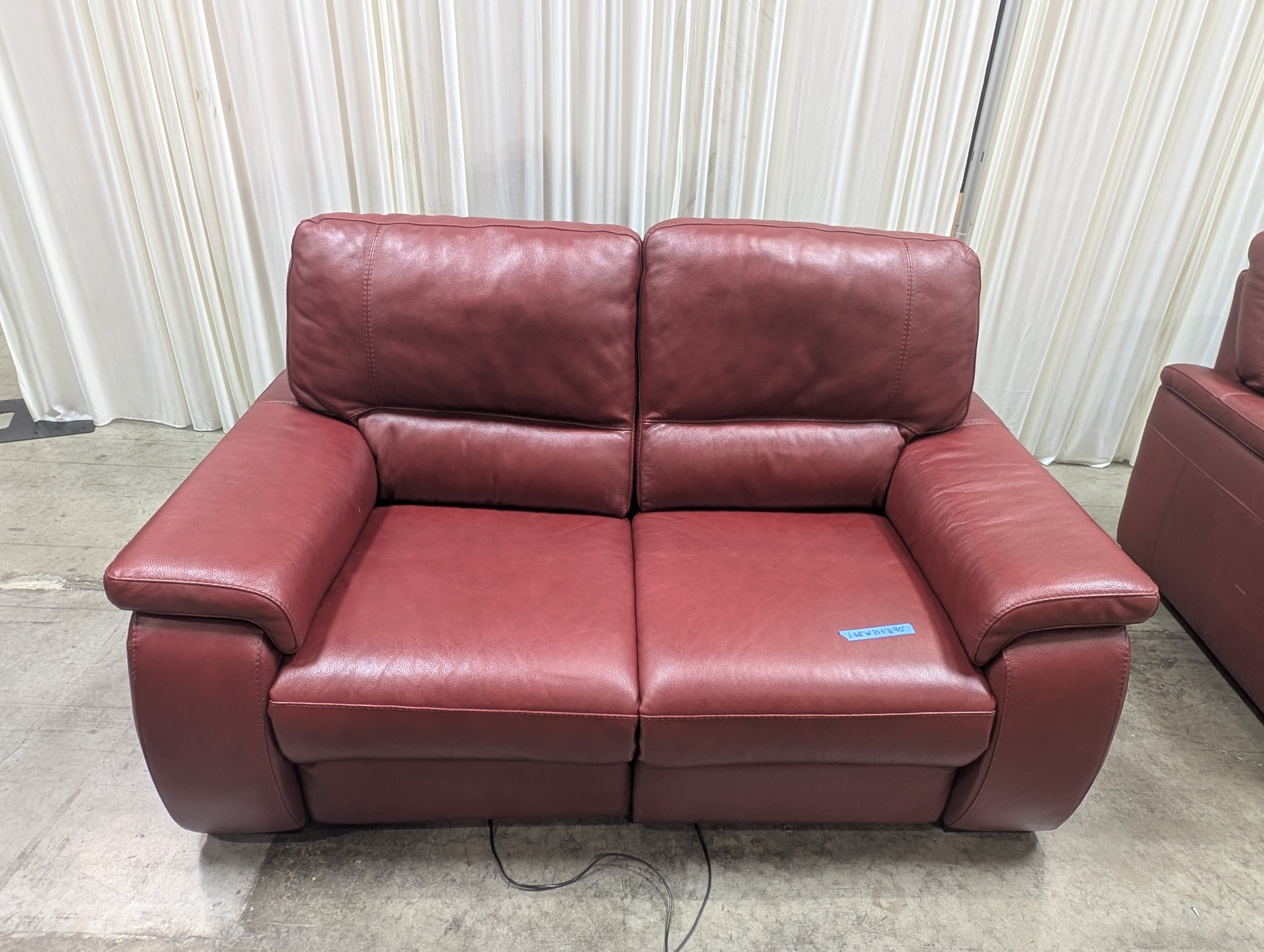 Burgundy Leather Couch with Pillow Arms