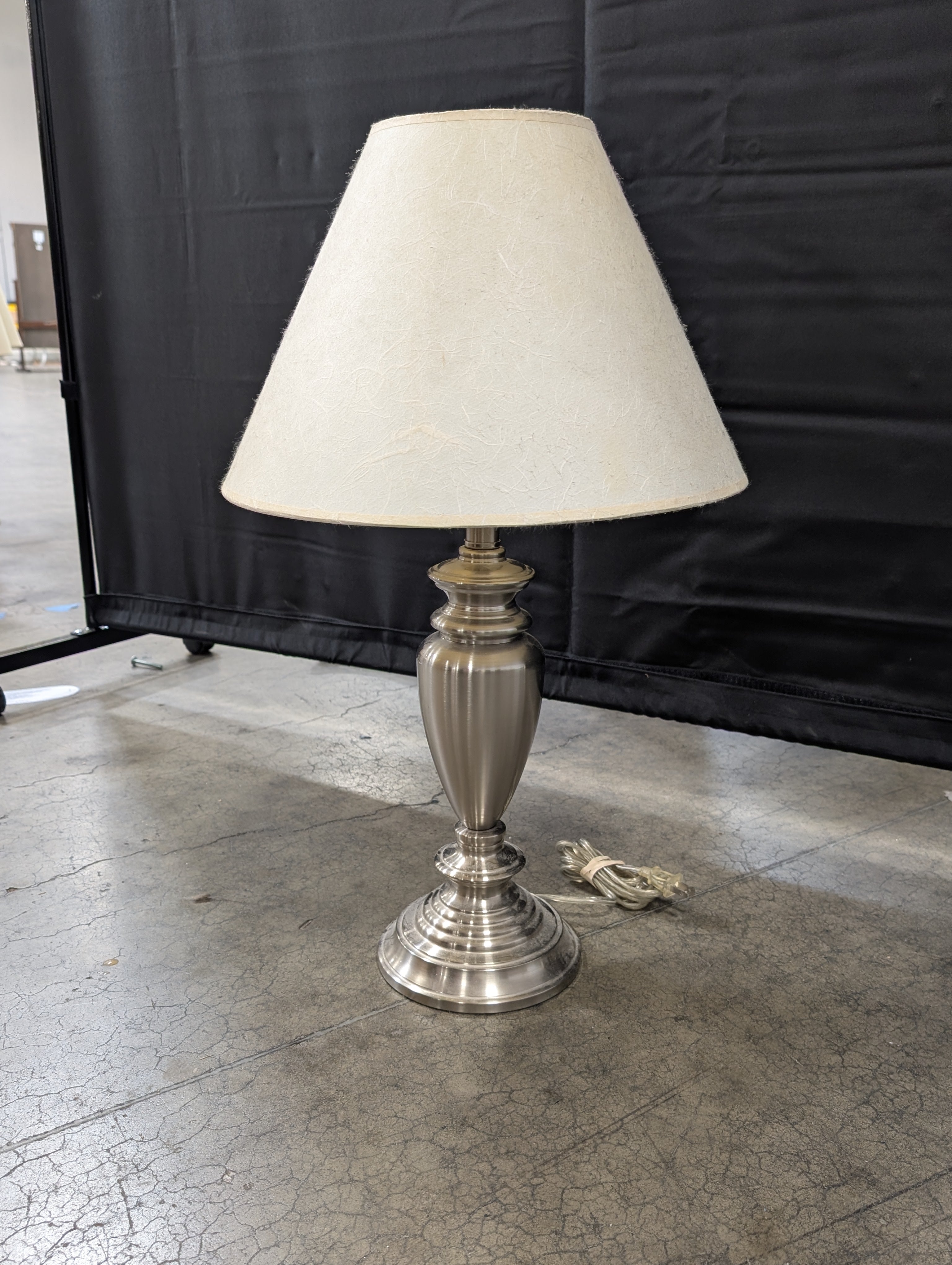 Brushed Silver Tone Table Lamp with Conical Fabric Shade