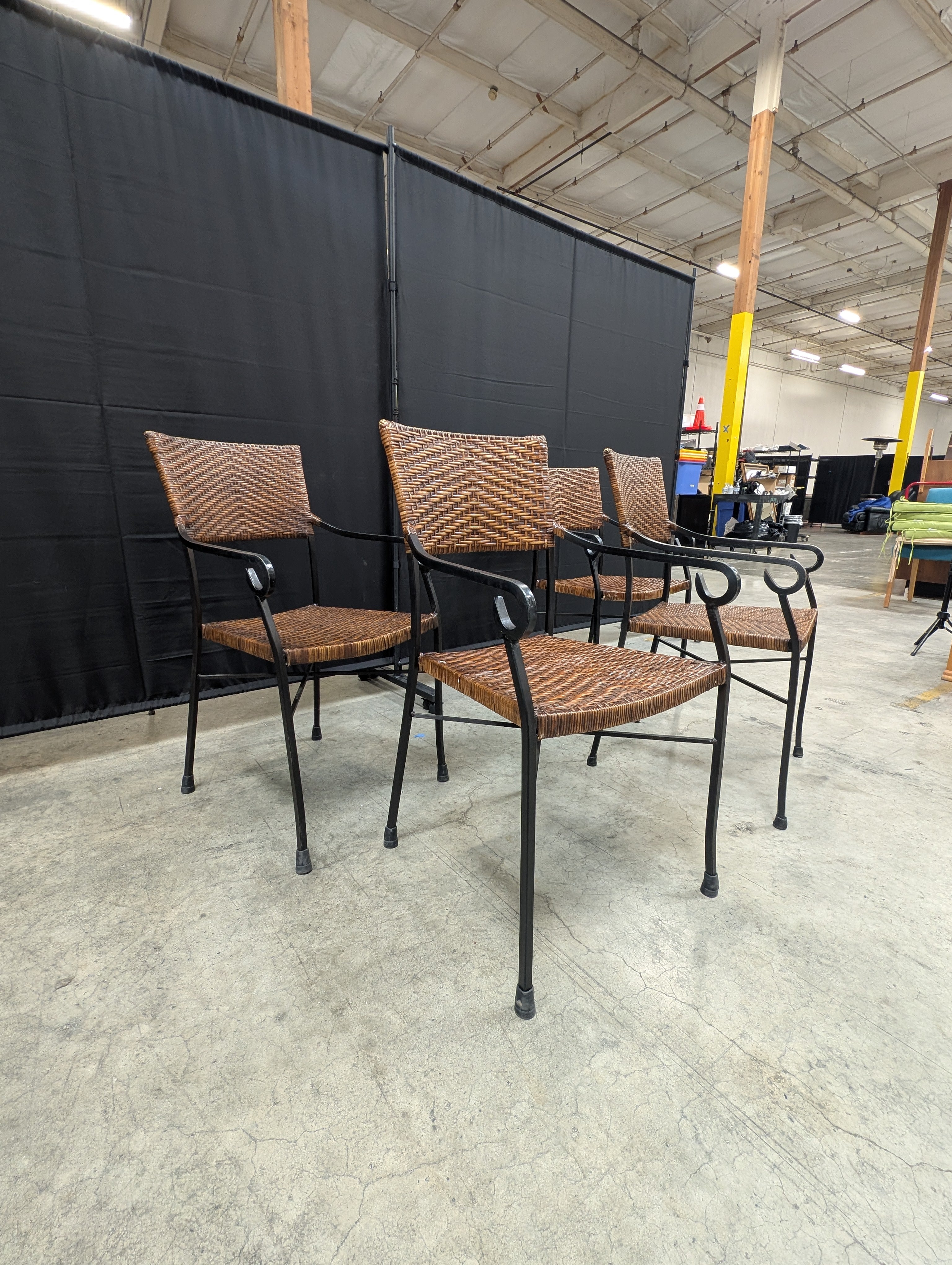 Set of Four Woven Rattan & Metal Outdoor Armchair