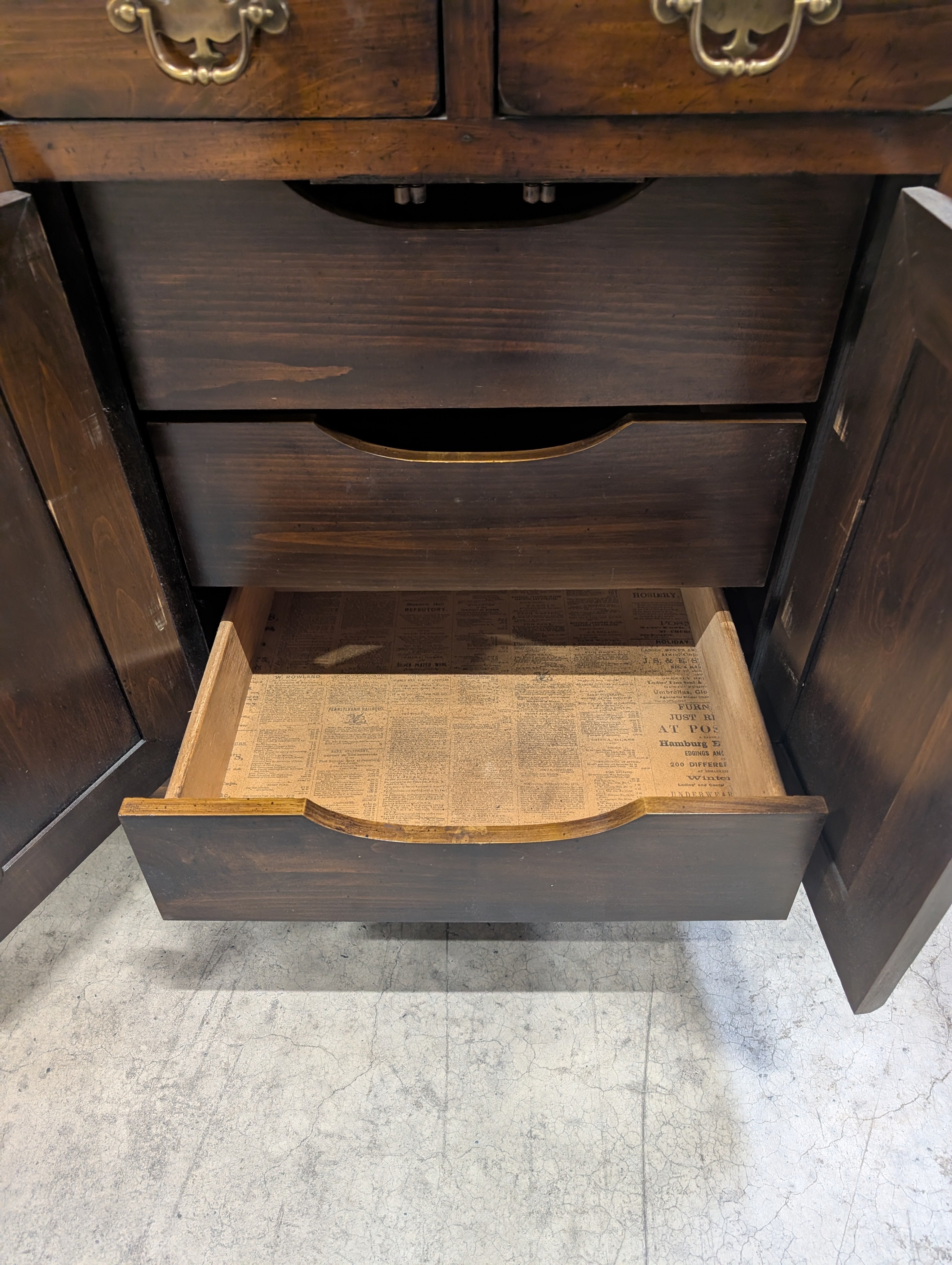Sears Open Hearth Collection Dark Stained Wood Dresser with Hutch and Mirror