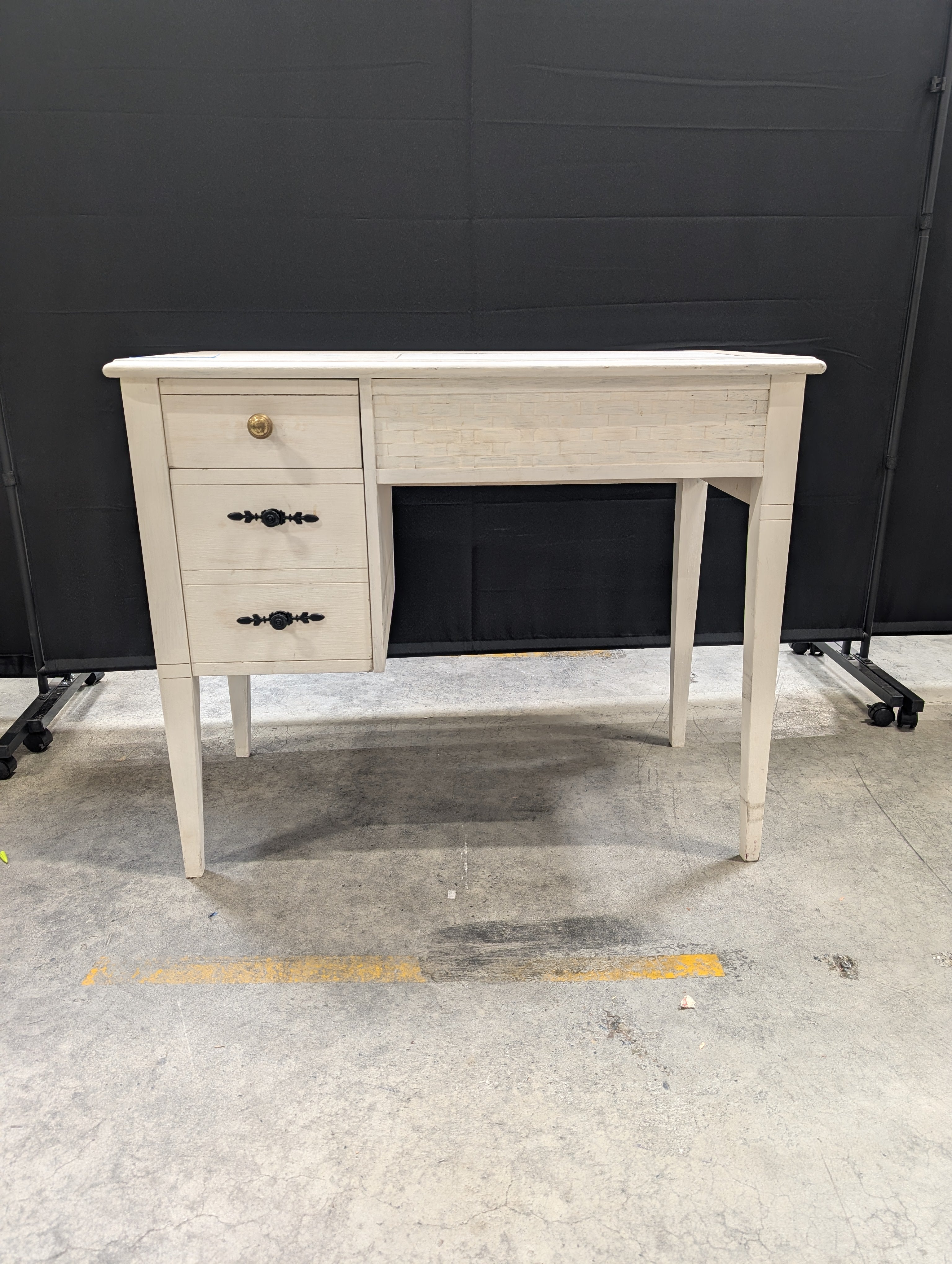 Vintage-Style Cream Desk with Three Storage Drawers