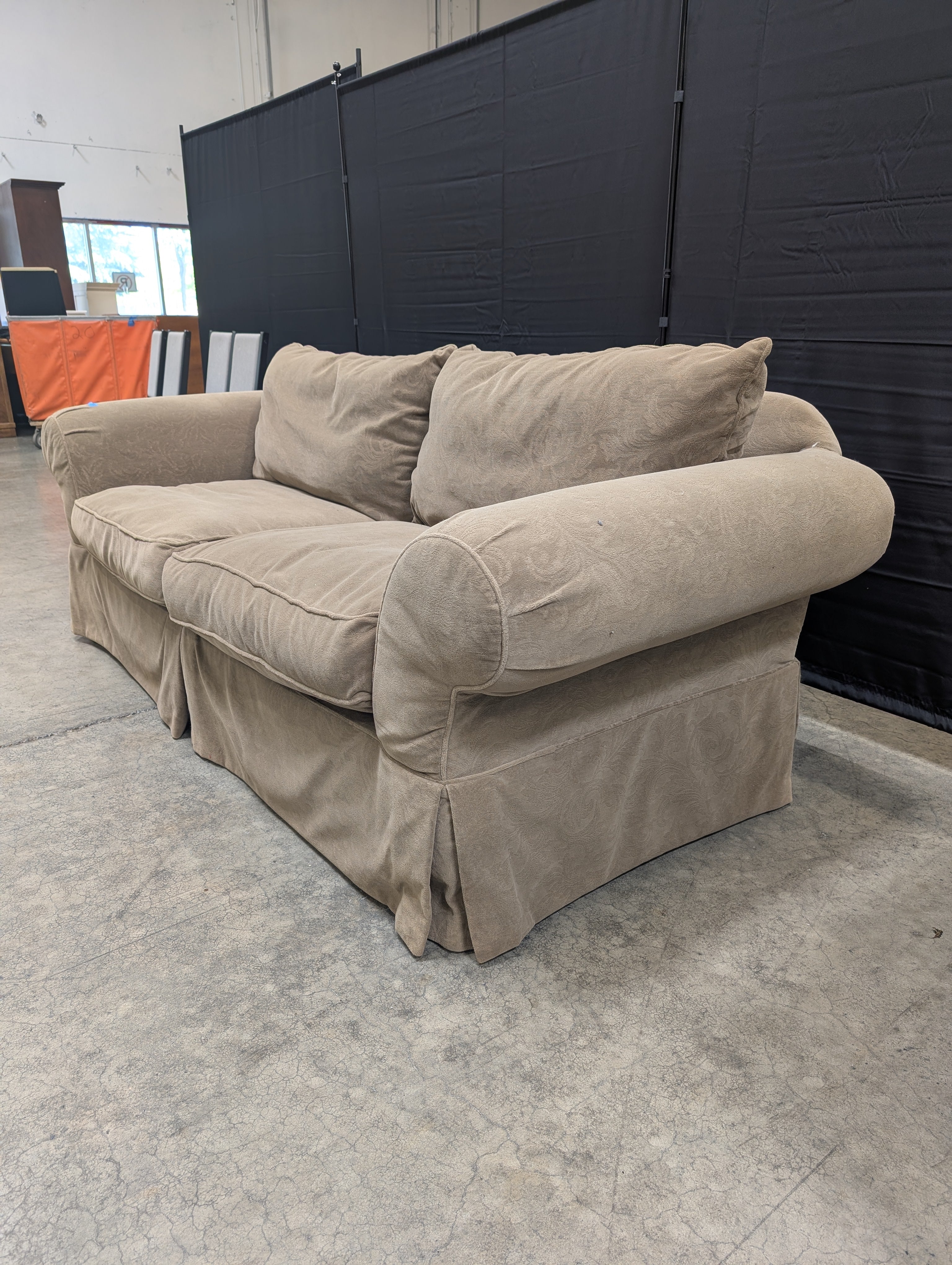 Tan Rolled Arm Fabric Couch