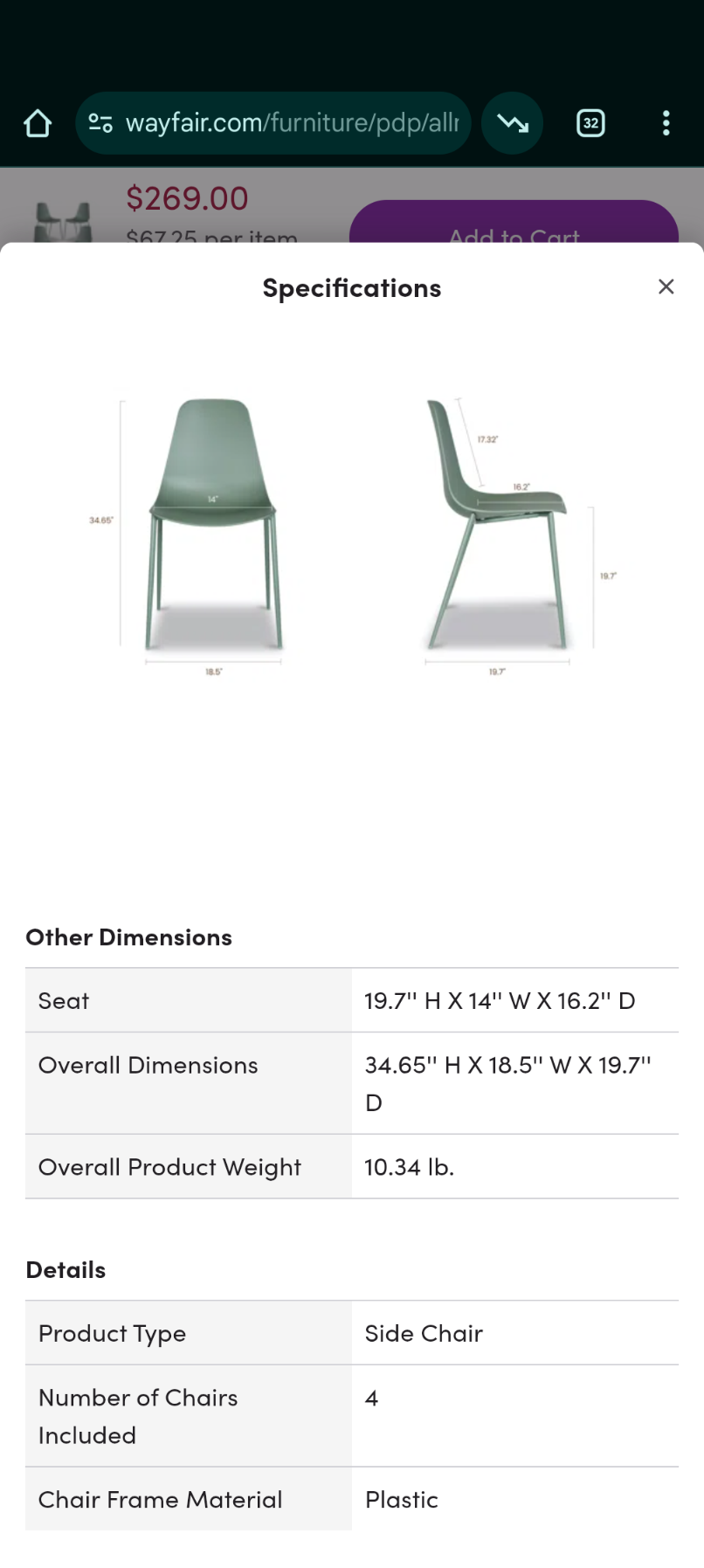 Poly & Bark Set of Four Pistachio Green Chairs - NEW in Box