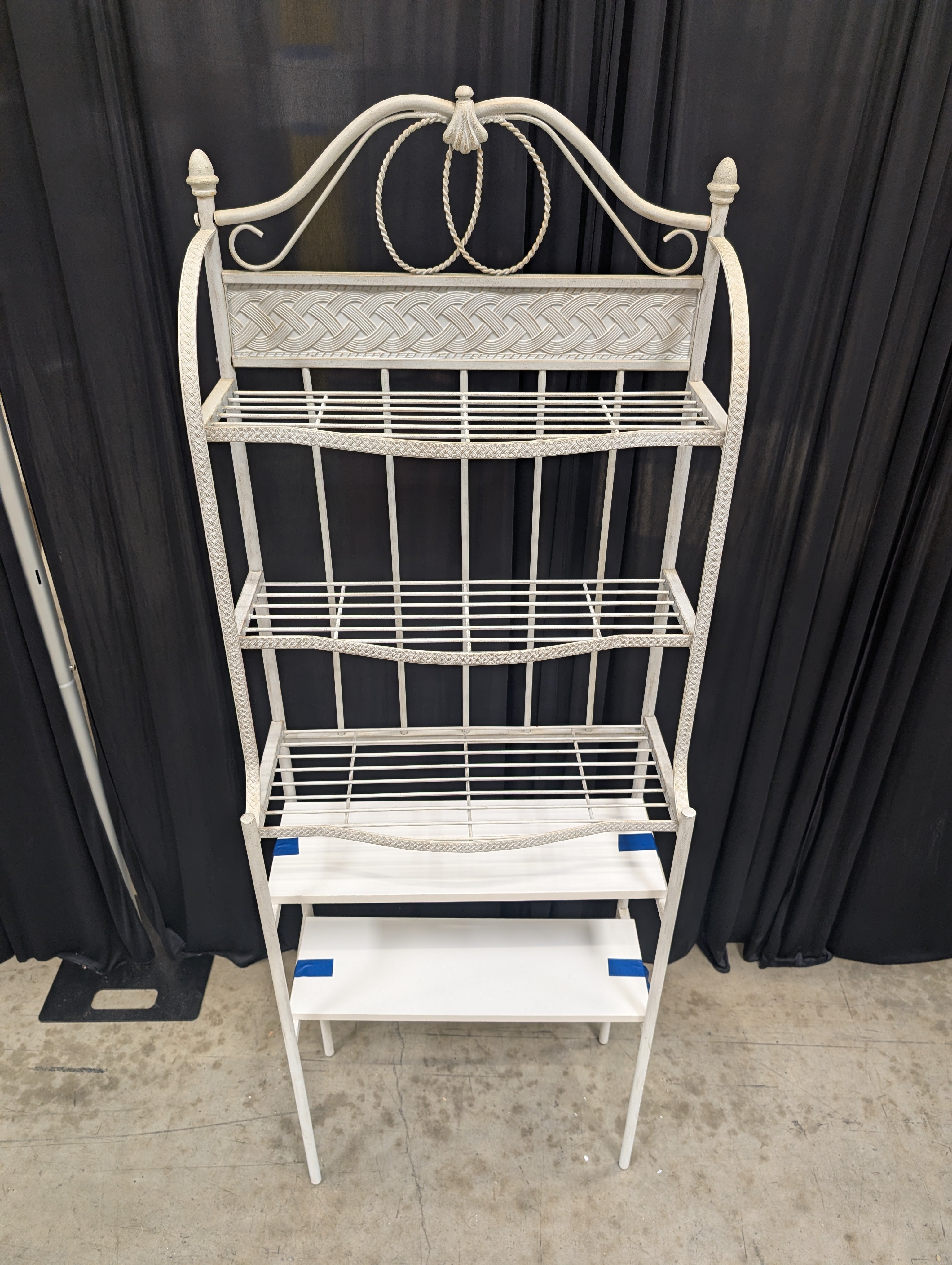 Ornate Distressed Cream Metal Baker's Rack