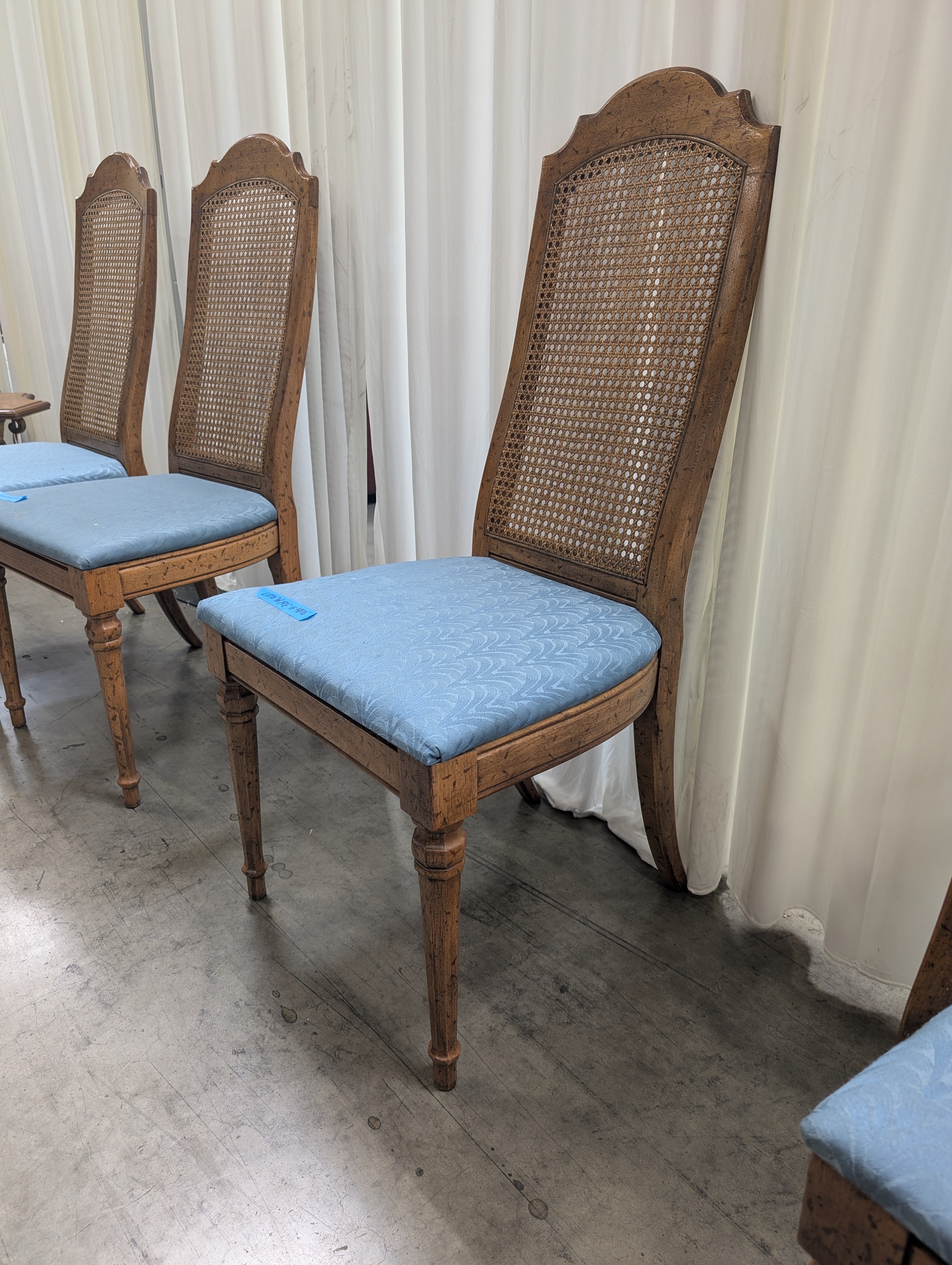Vintage French Provincial Wood Dining Chairs with Cane Backs