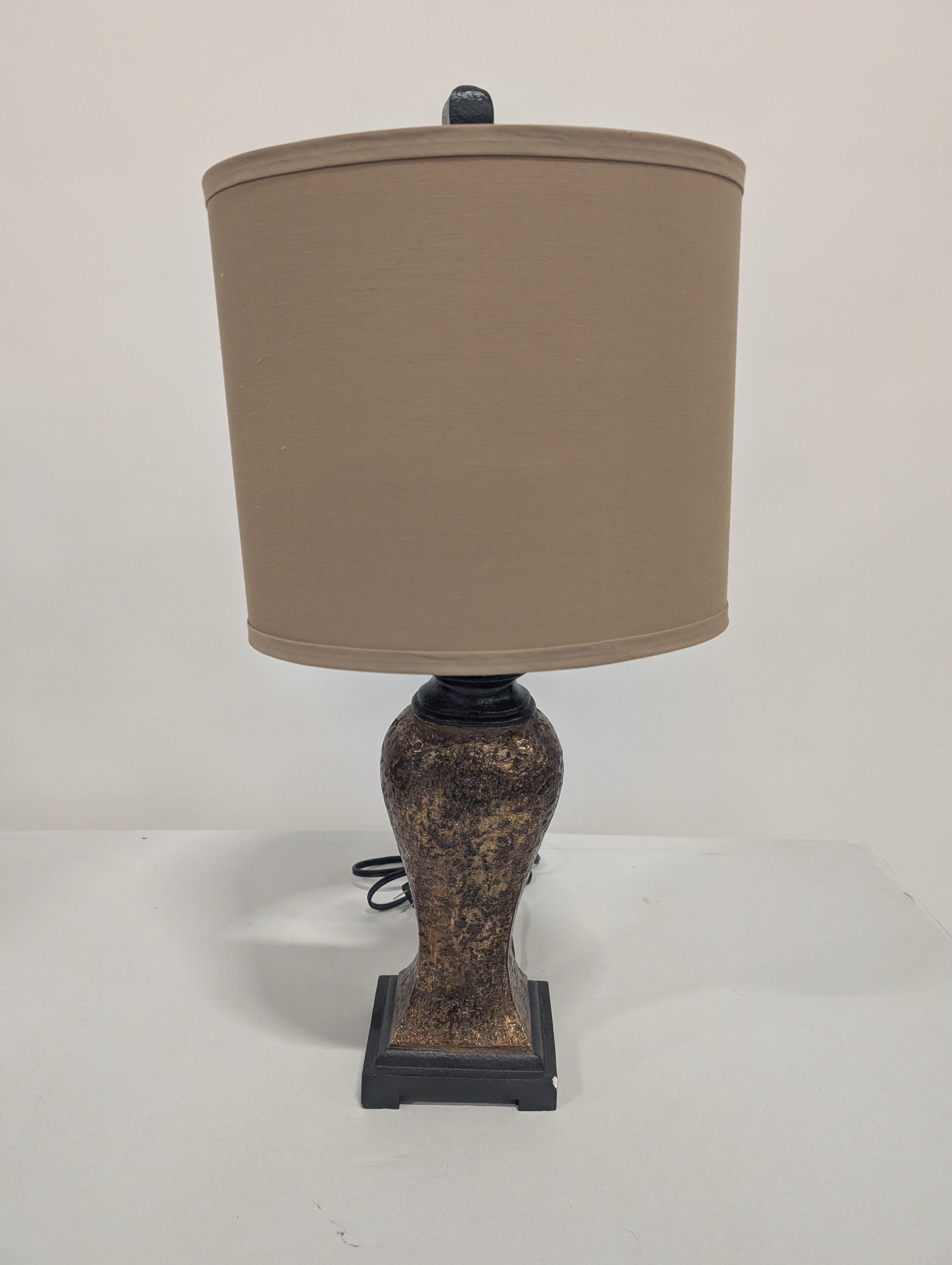 Decorative Gold Tone Table Lamps with Tan Fabric Drum Shade
