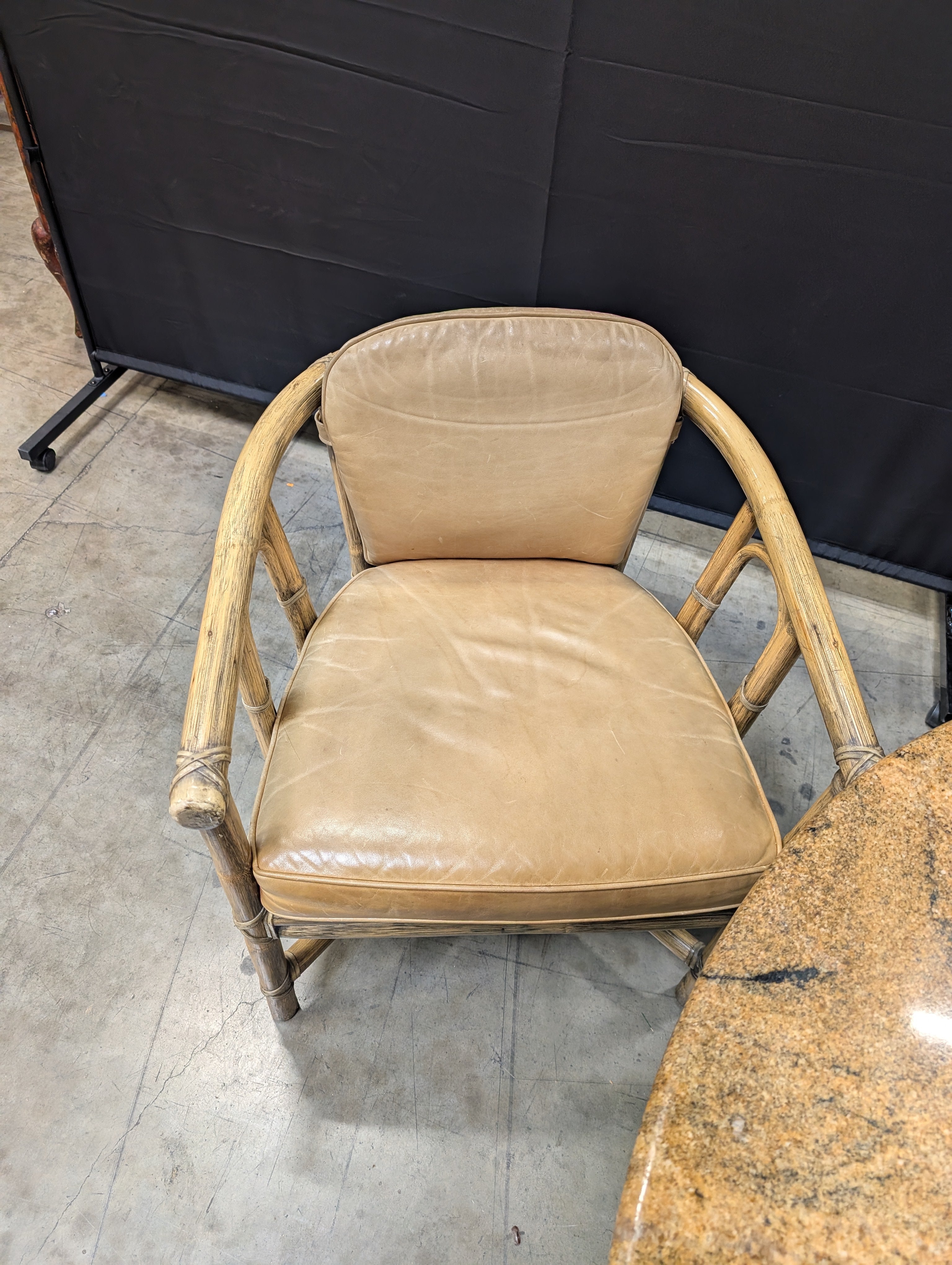 Vintage Bamboo Barrel Chairs and Marble dining table