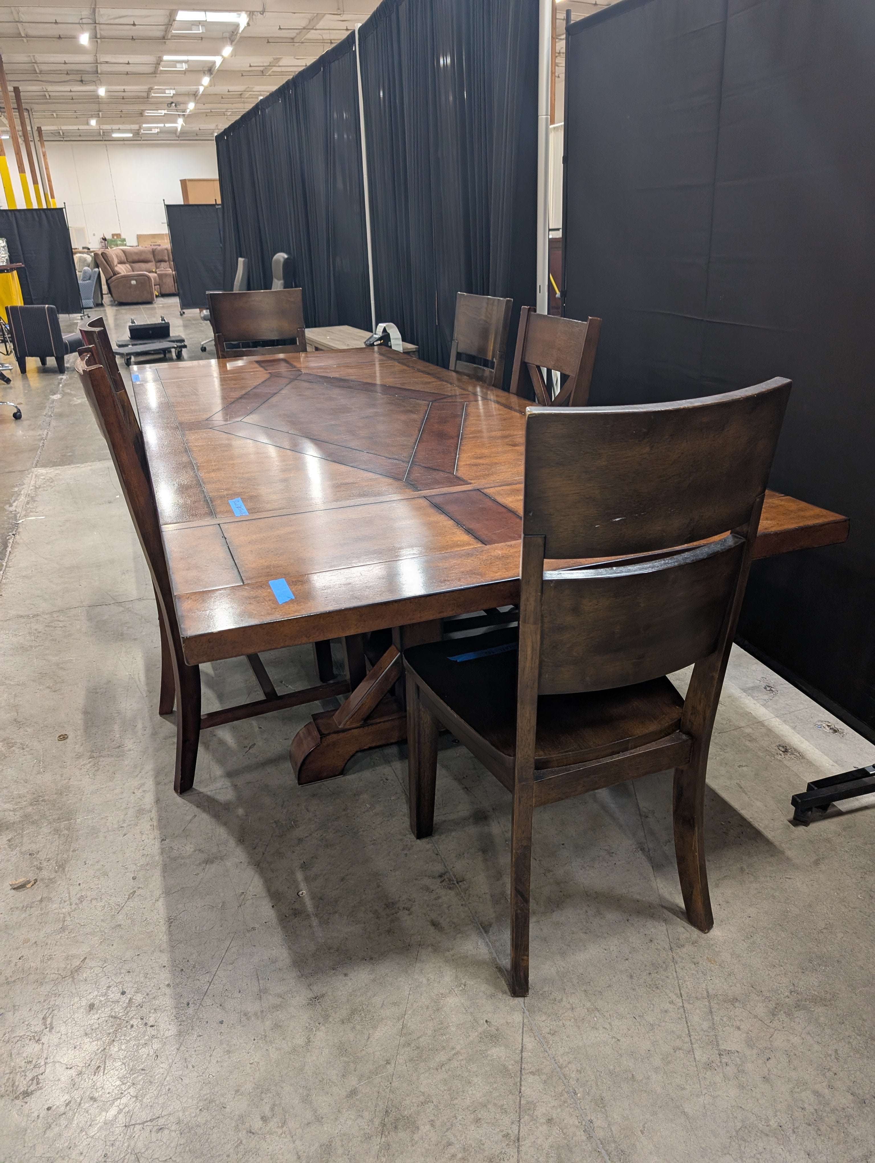 Rectangular Brown Wood Dining Table with Inlay Top