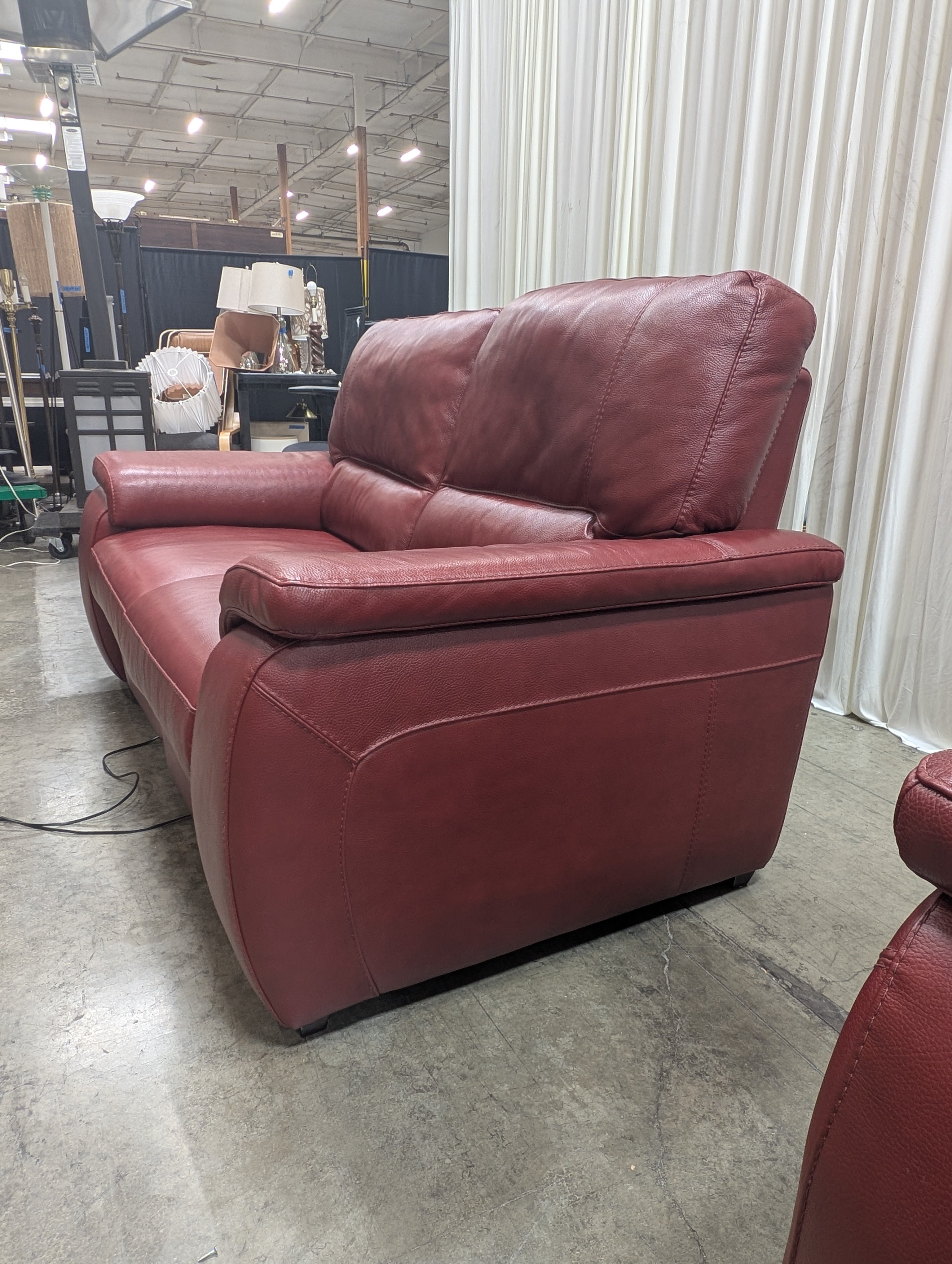 Burgundy Leather Couch with Pillow Arms