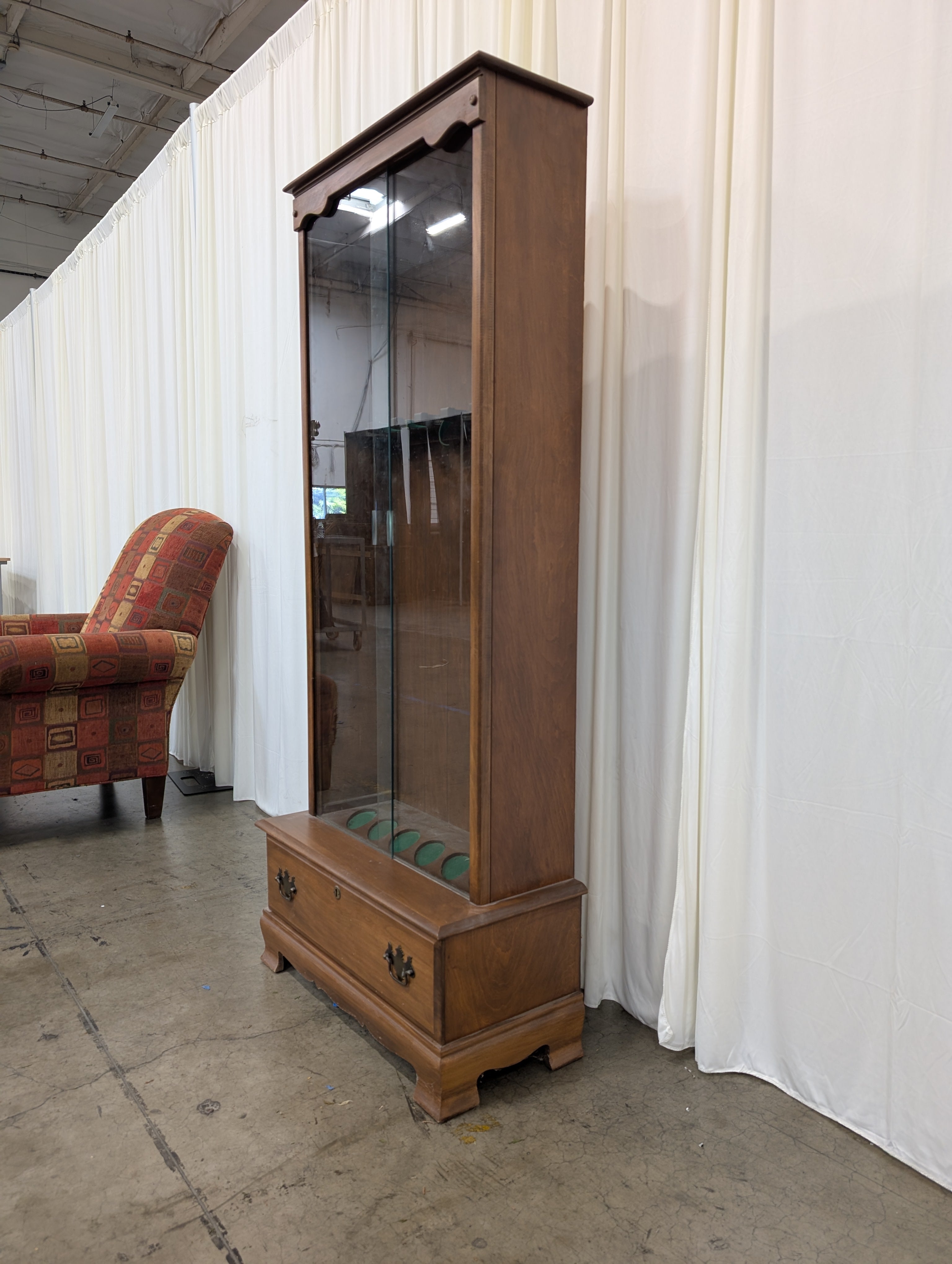 Brown Wood Shotgun Display Cabinet with Glass Doors