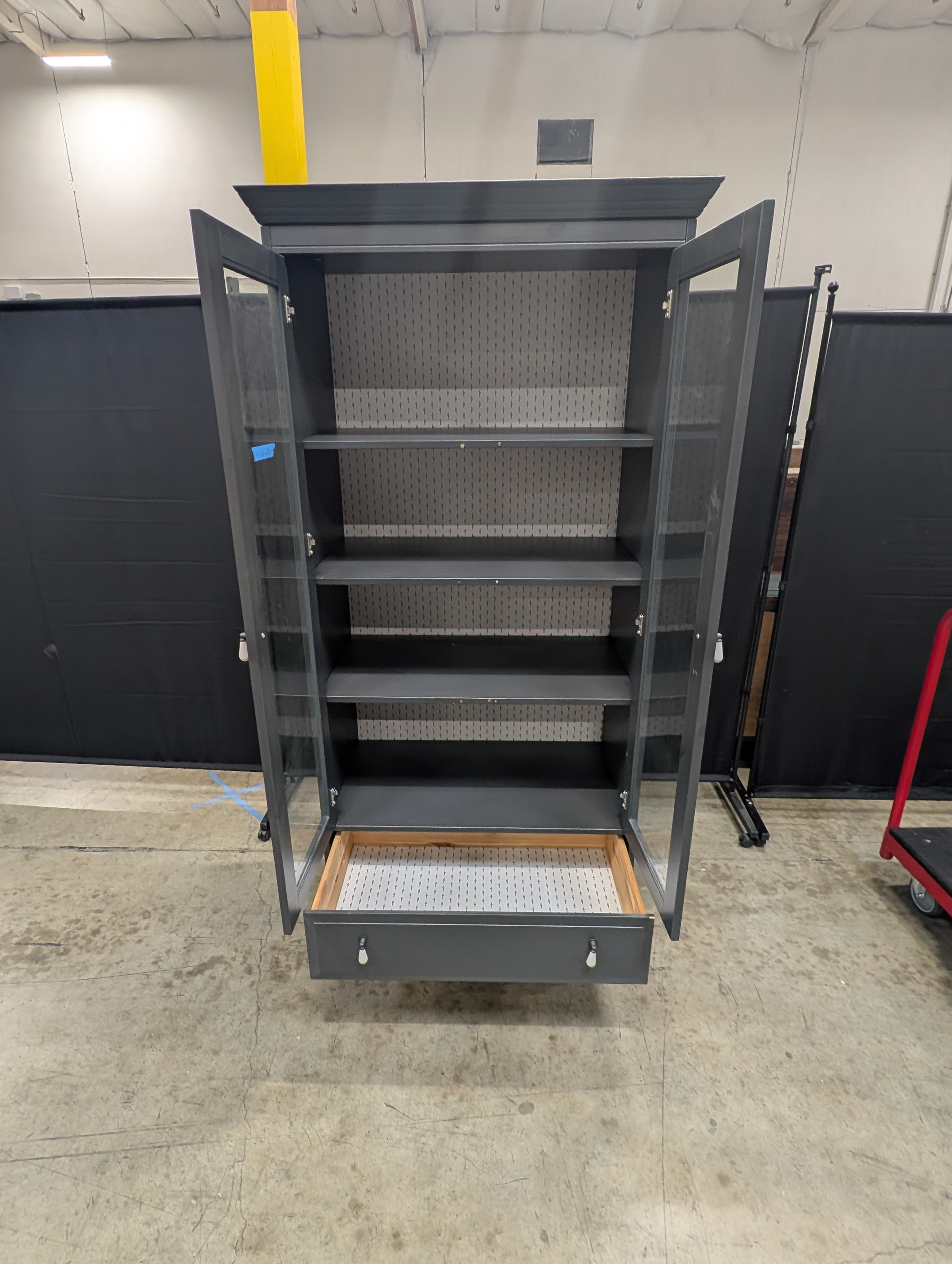Modern Dark Grey Ikea Display Cabinet with Glass Doors