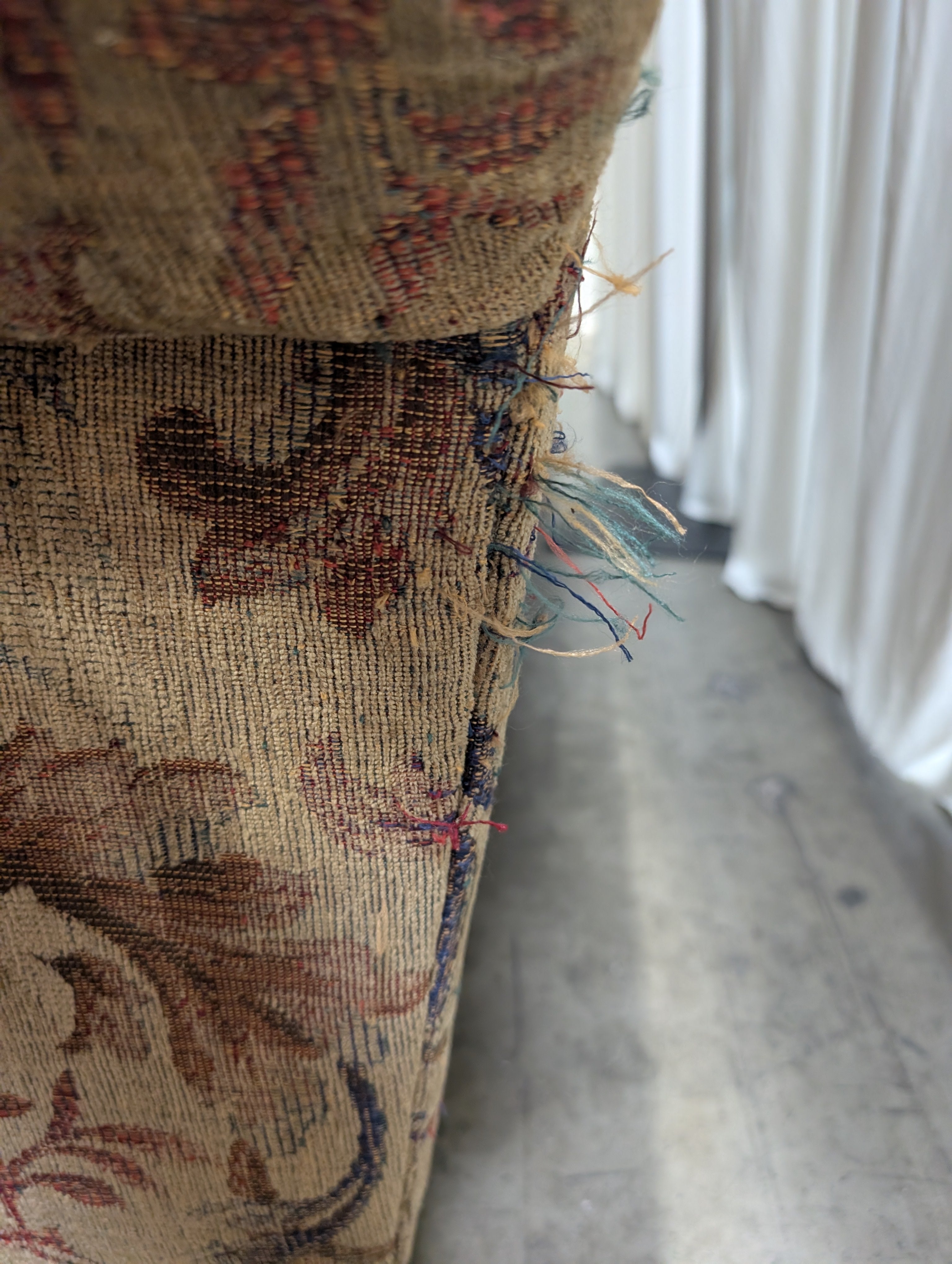 Traditional Patterned Fabric Rolled Arm Couch with Nailhead Trim