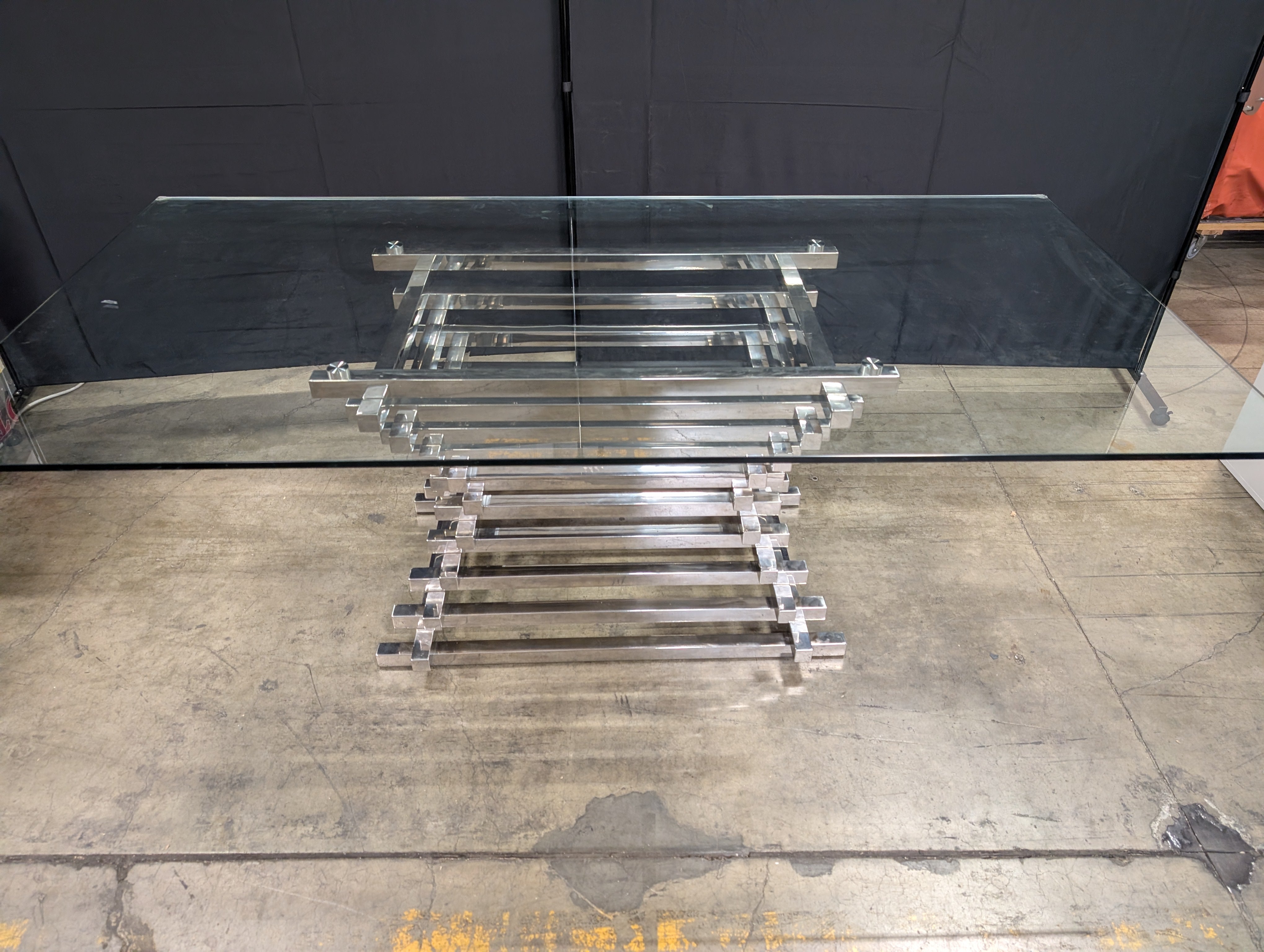 Modern Geometric Glass Top Coffee Table with Chrome Base