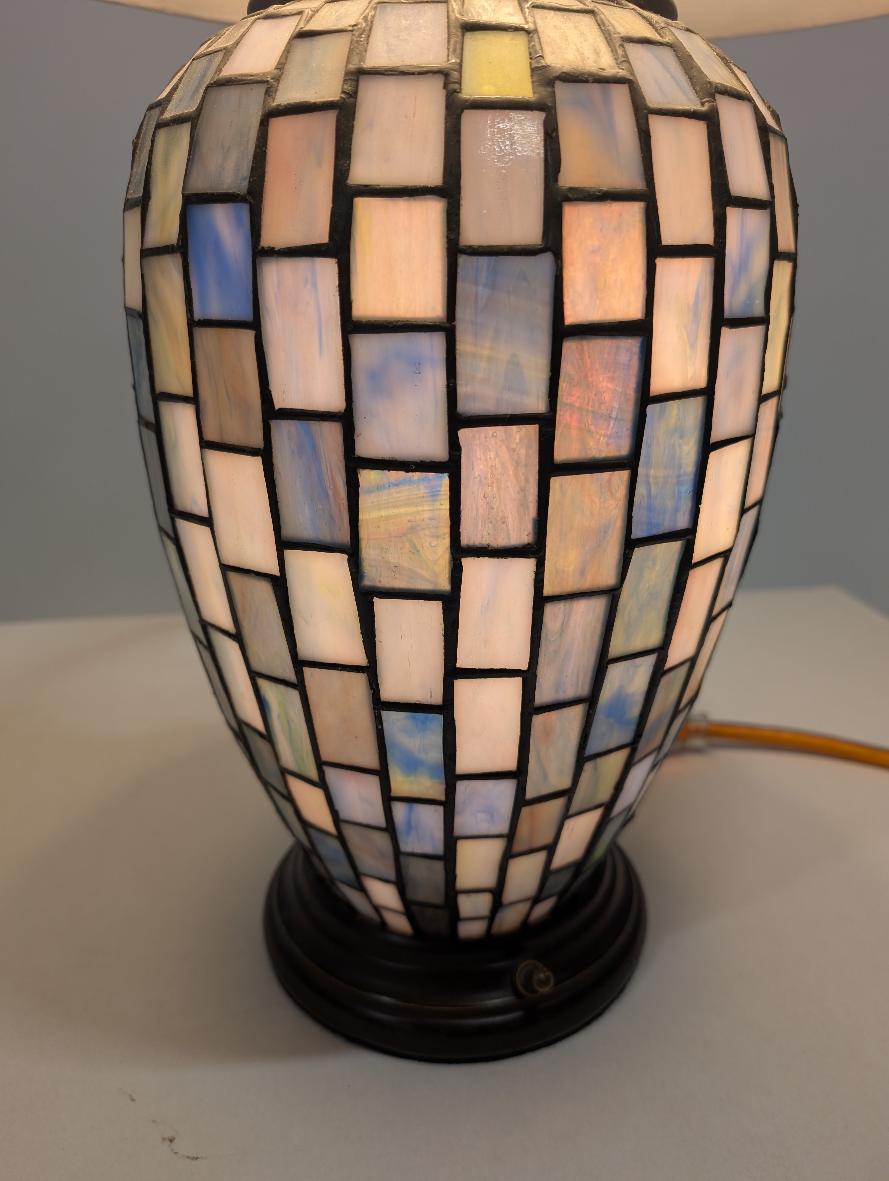 Artisan Mosaic Glass Table Lamp with Fabric Bell Shade