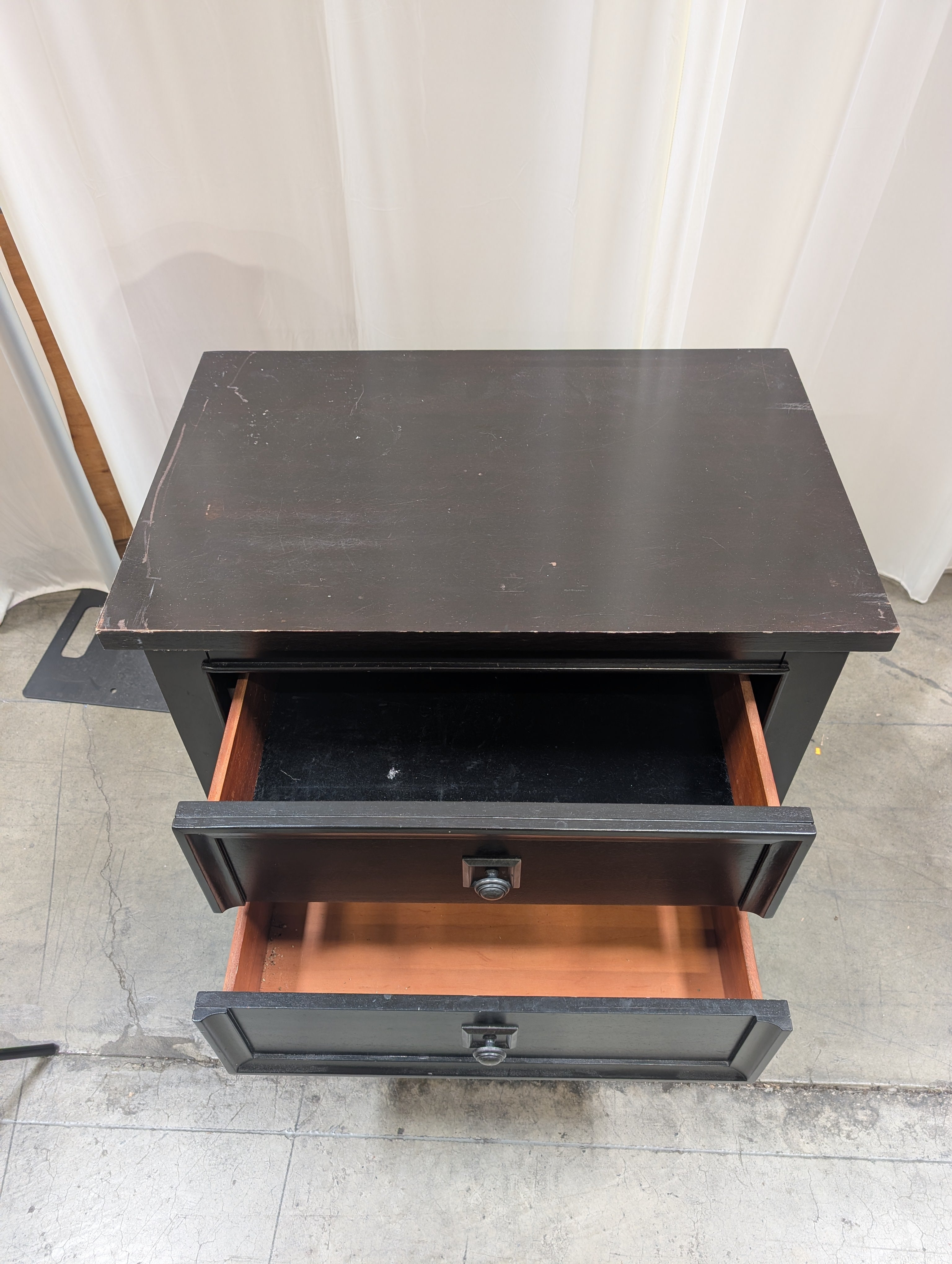 Transitional Two-Drawer Nightstand in Black Wood