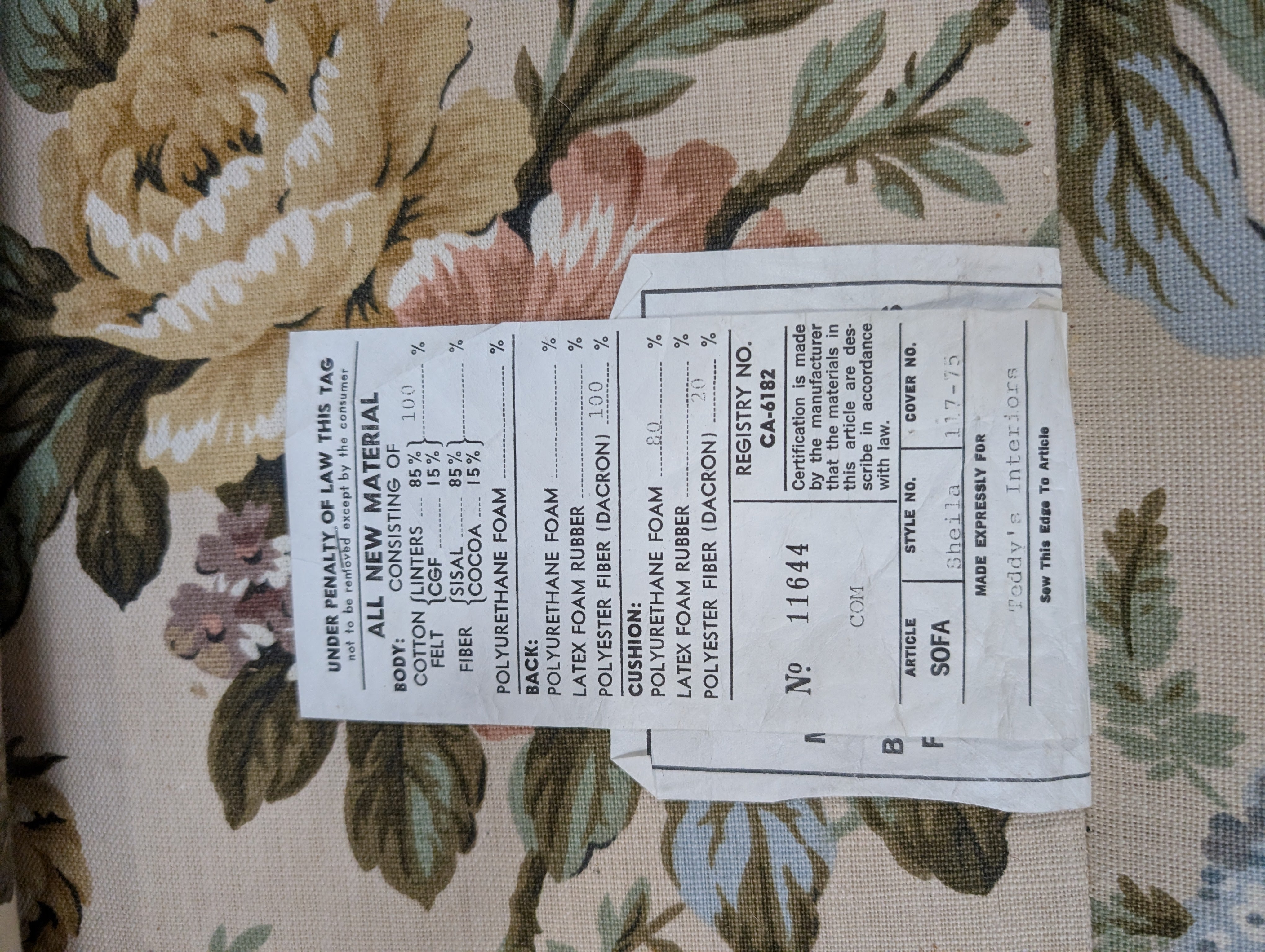 Traditional Floral Upholstered Three-Cushion Sofa