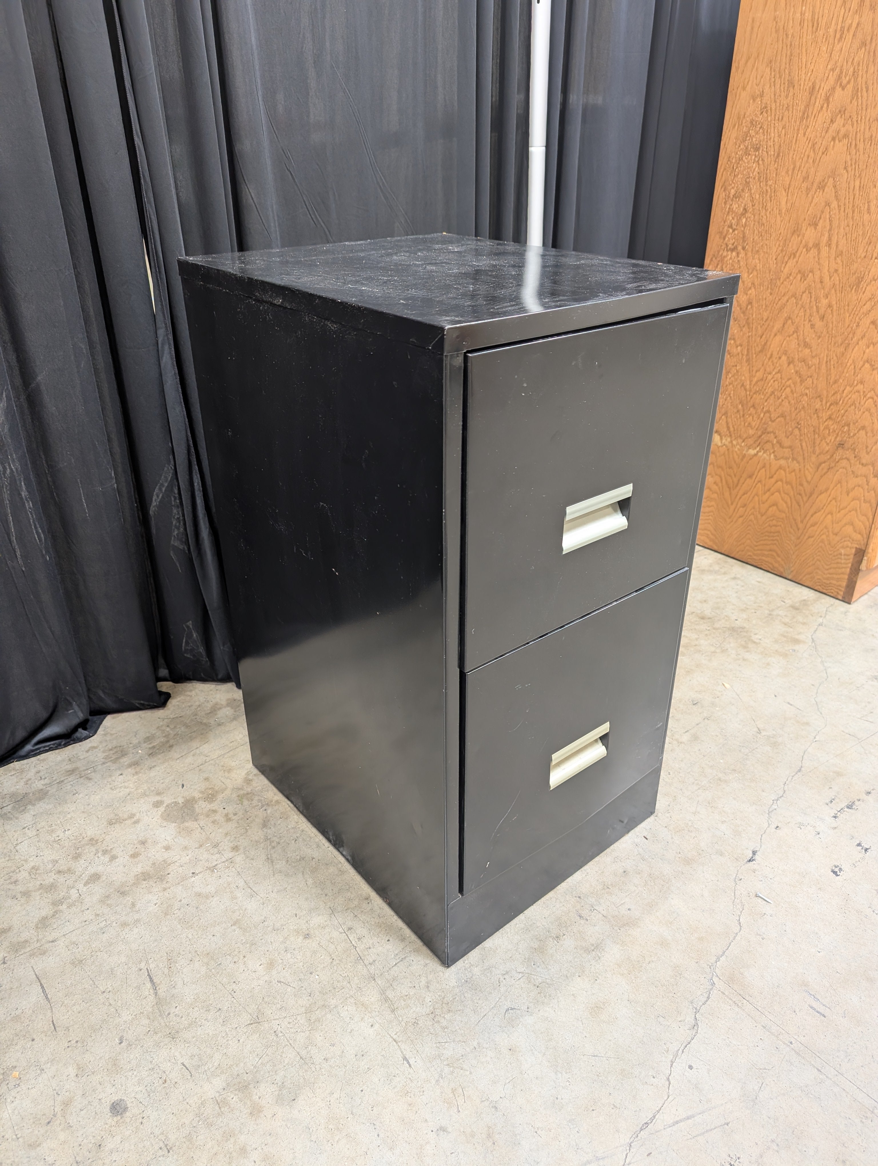 Black Two-Drawer Filing Cabinet with Silver Handles