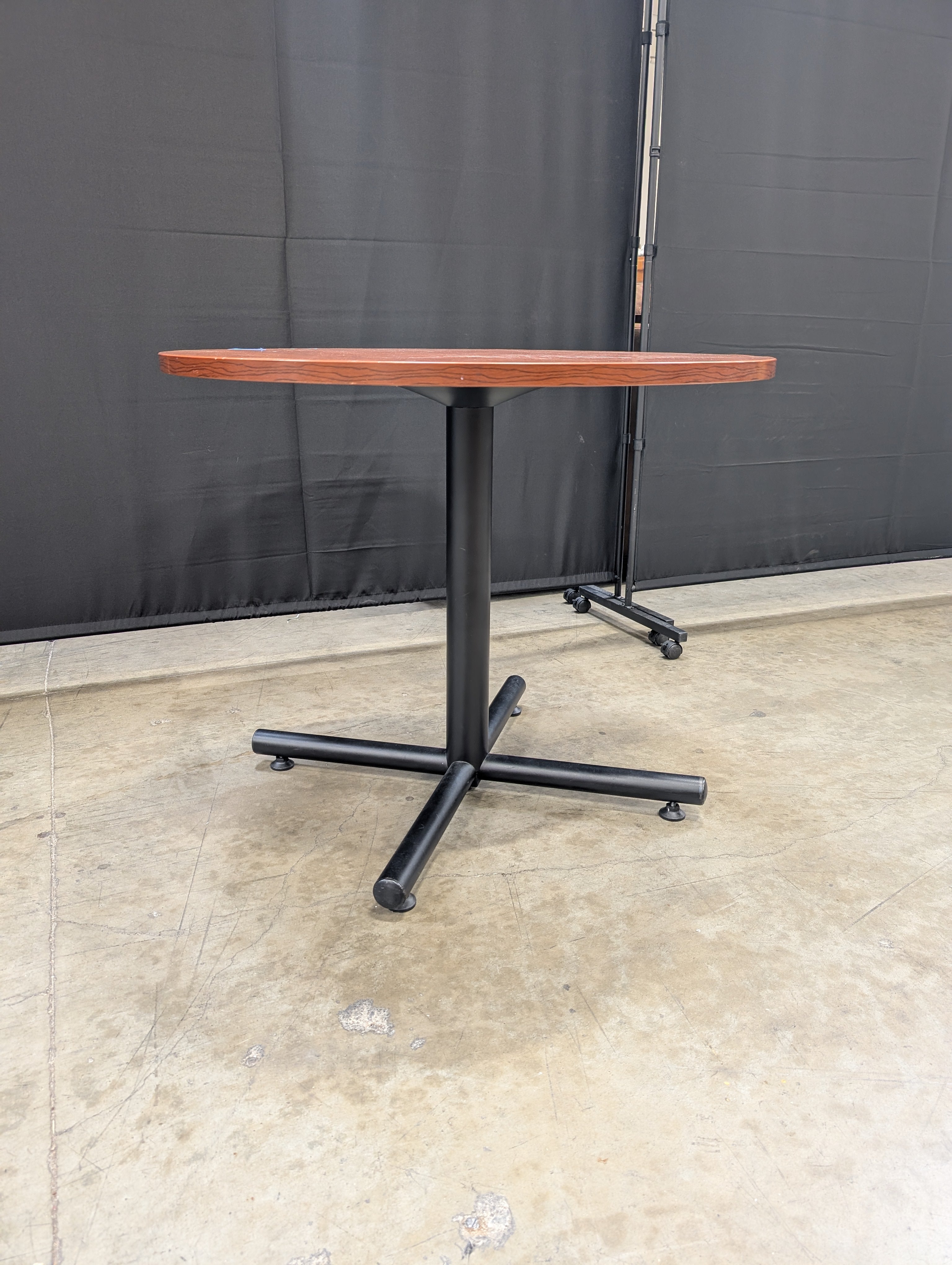 Round Hardwood Bistro Table Top with Metal Pedestal Base