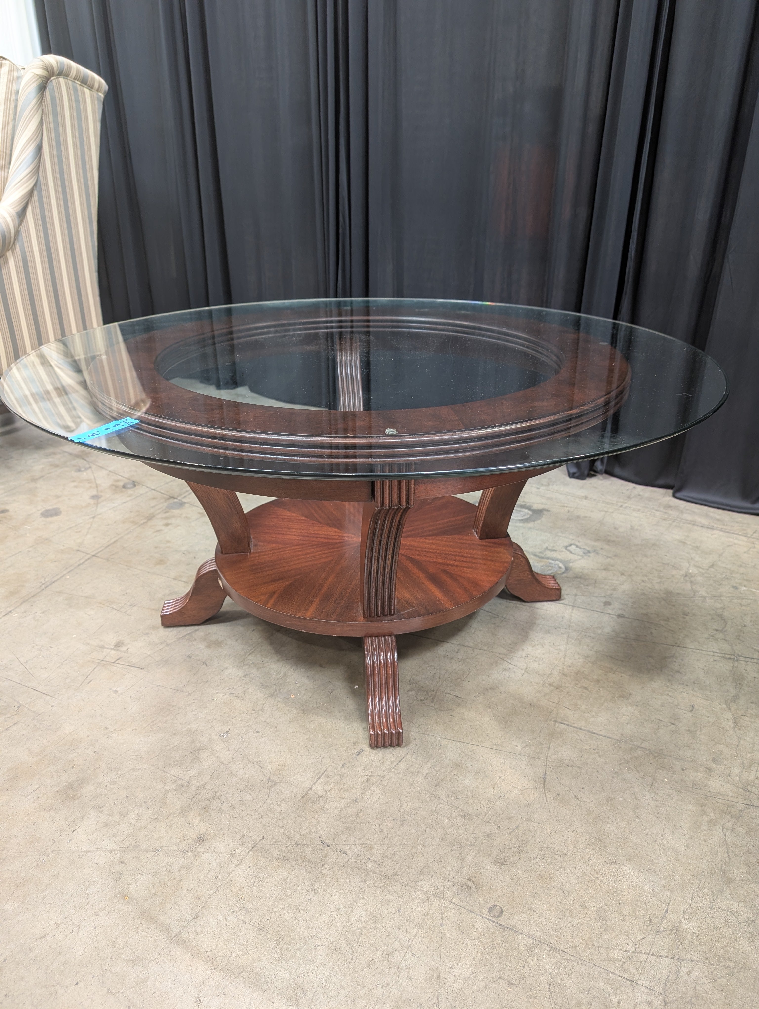 Round Glass Top Coffee Table with Wood Base
