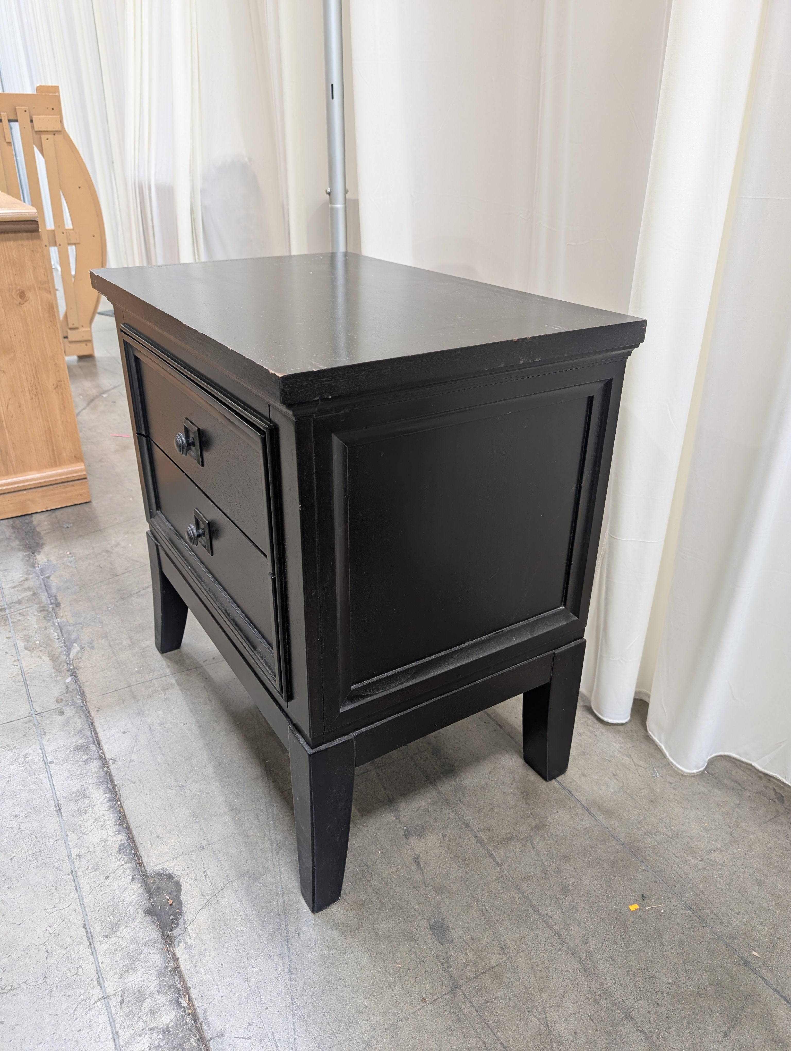 Transitional Two-Drawer Nightstand in Black Wood