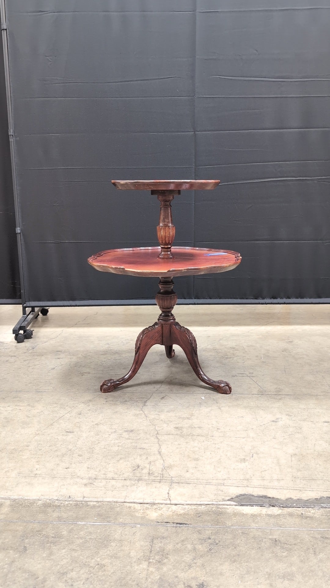 Vintage Two-Tiered Scalloped Wood Accent Table