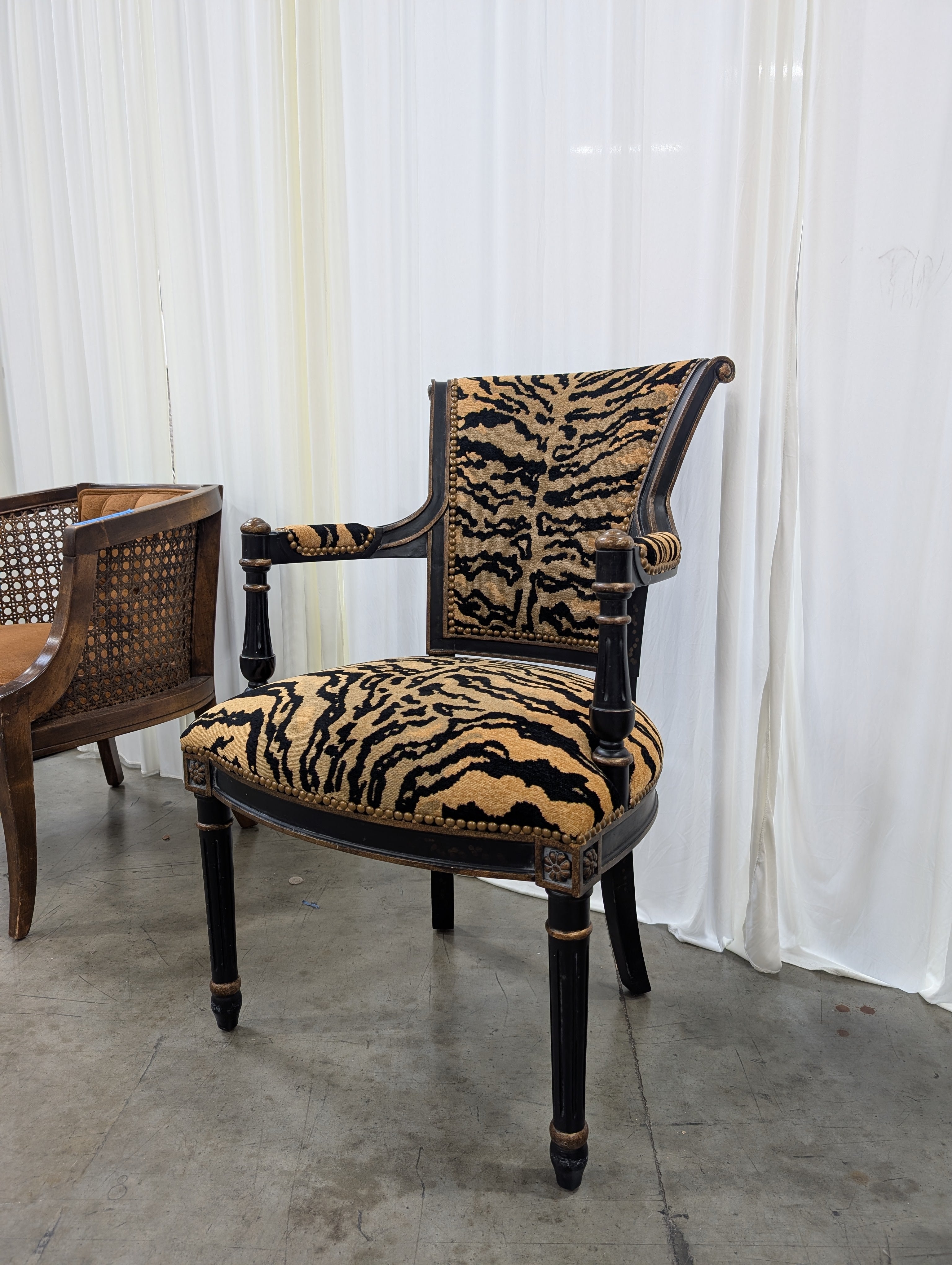 Striking Tiger Print Velvet Armchair with Nailhead Trim