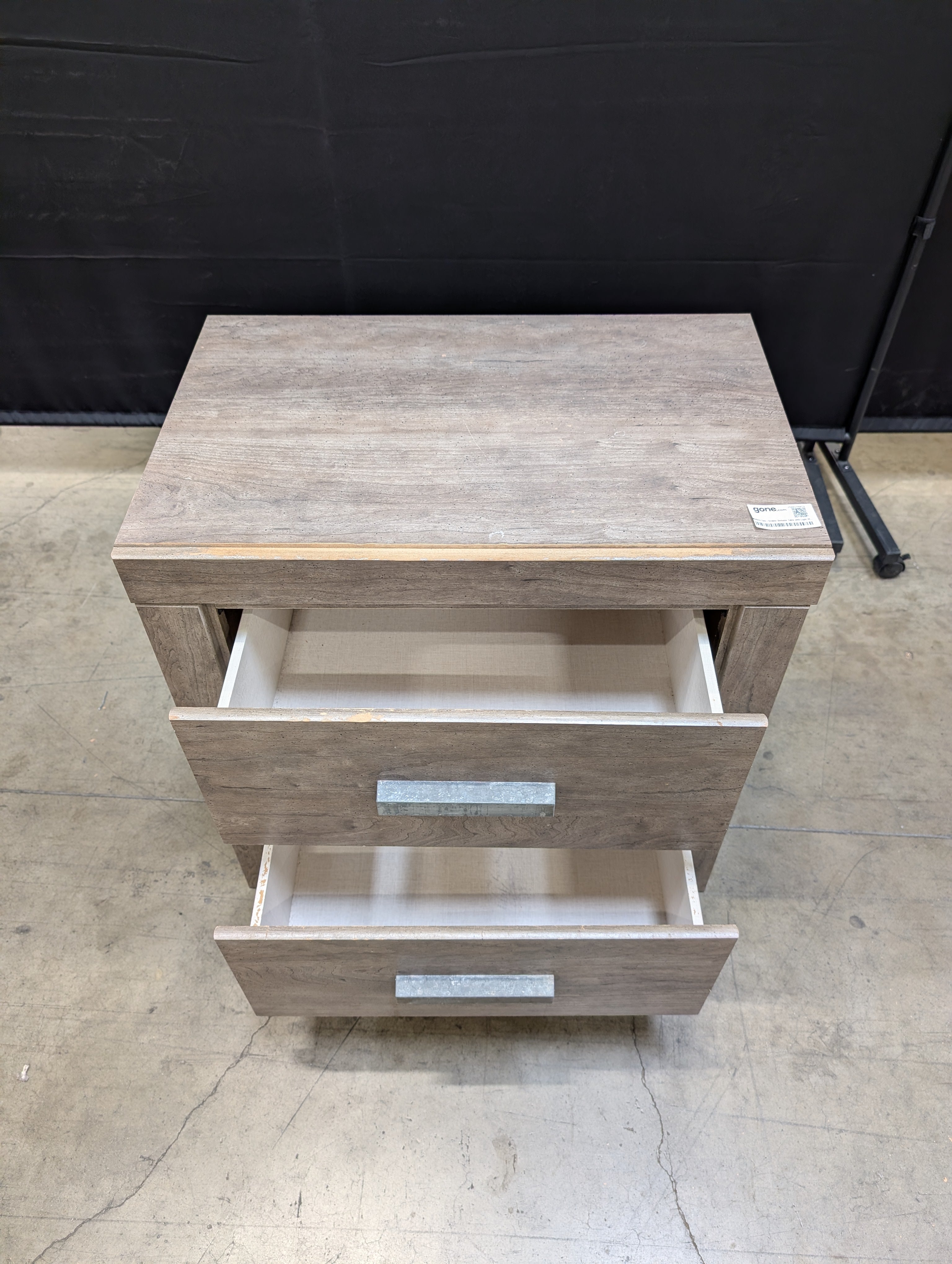 Modern Two-Drawer Bedside Table with Light Wood Grain Finish