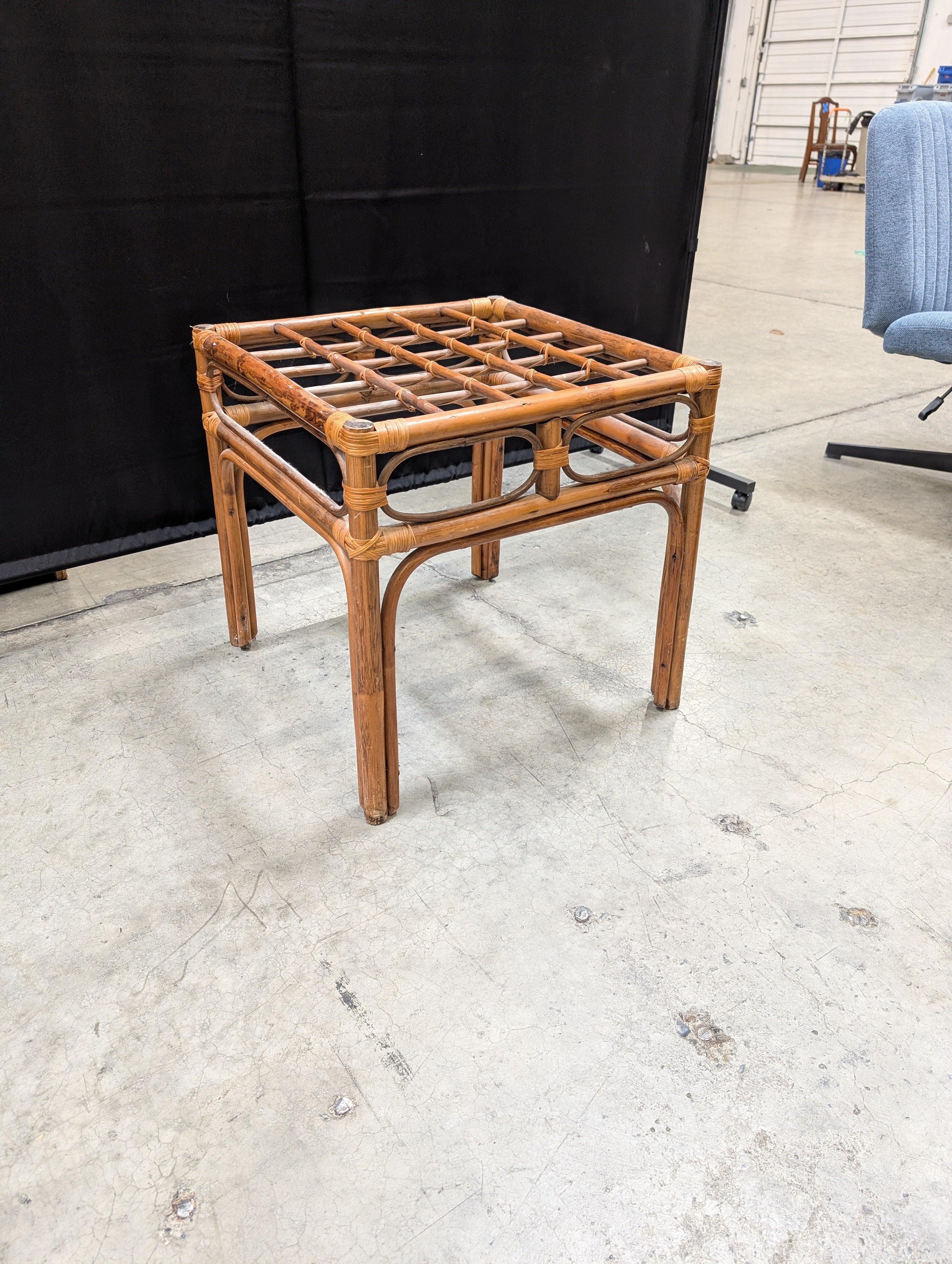 Square Rattan and Bamboo Side Table