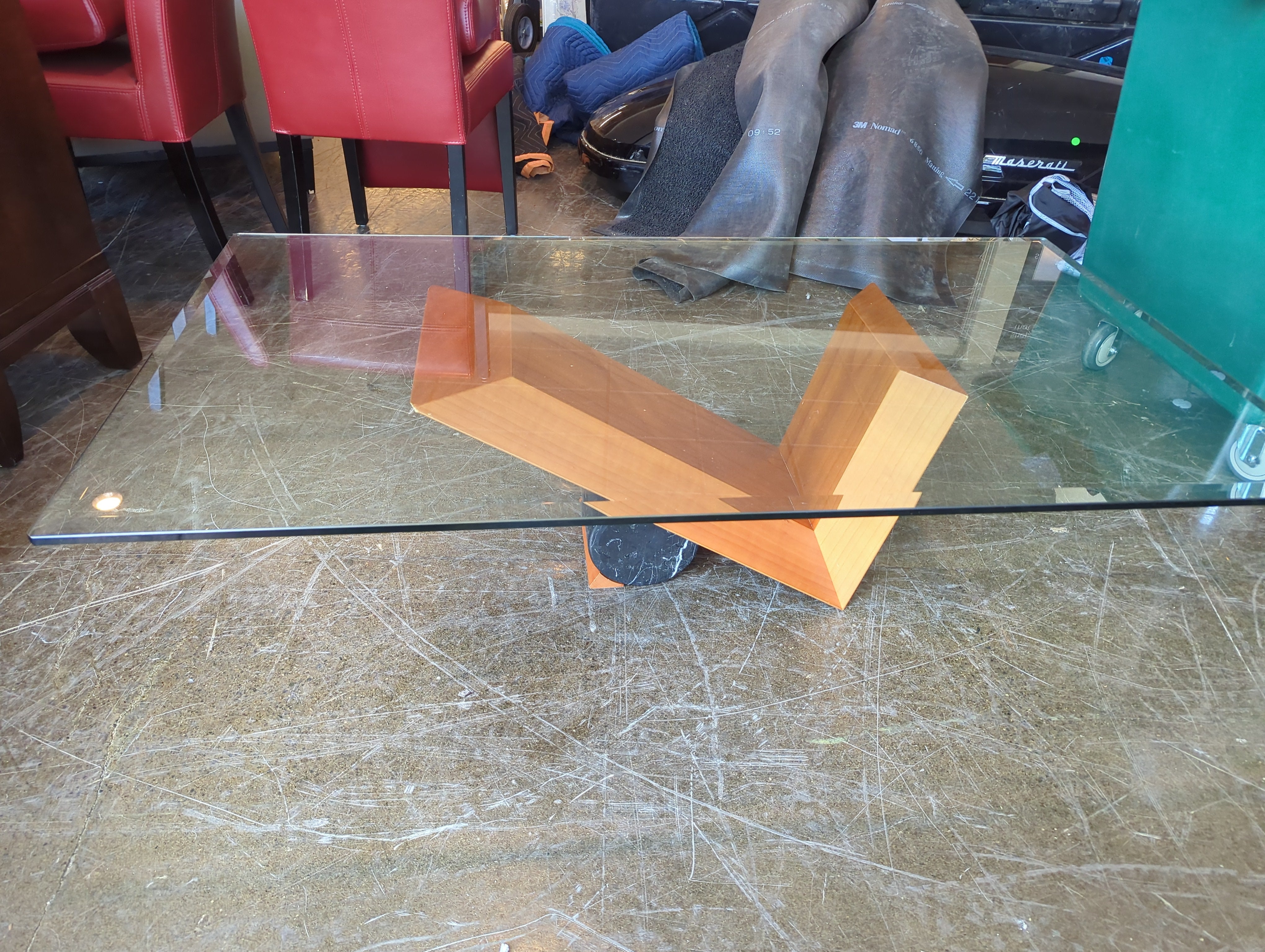 Cattelan Italia Mid Century Modern Glass-Top Coffee Table with Wood Base