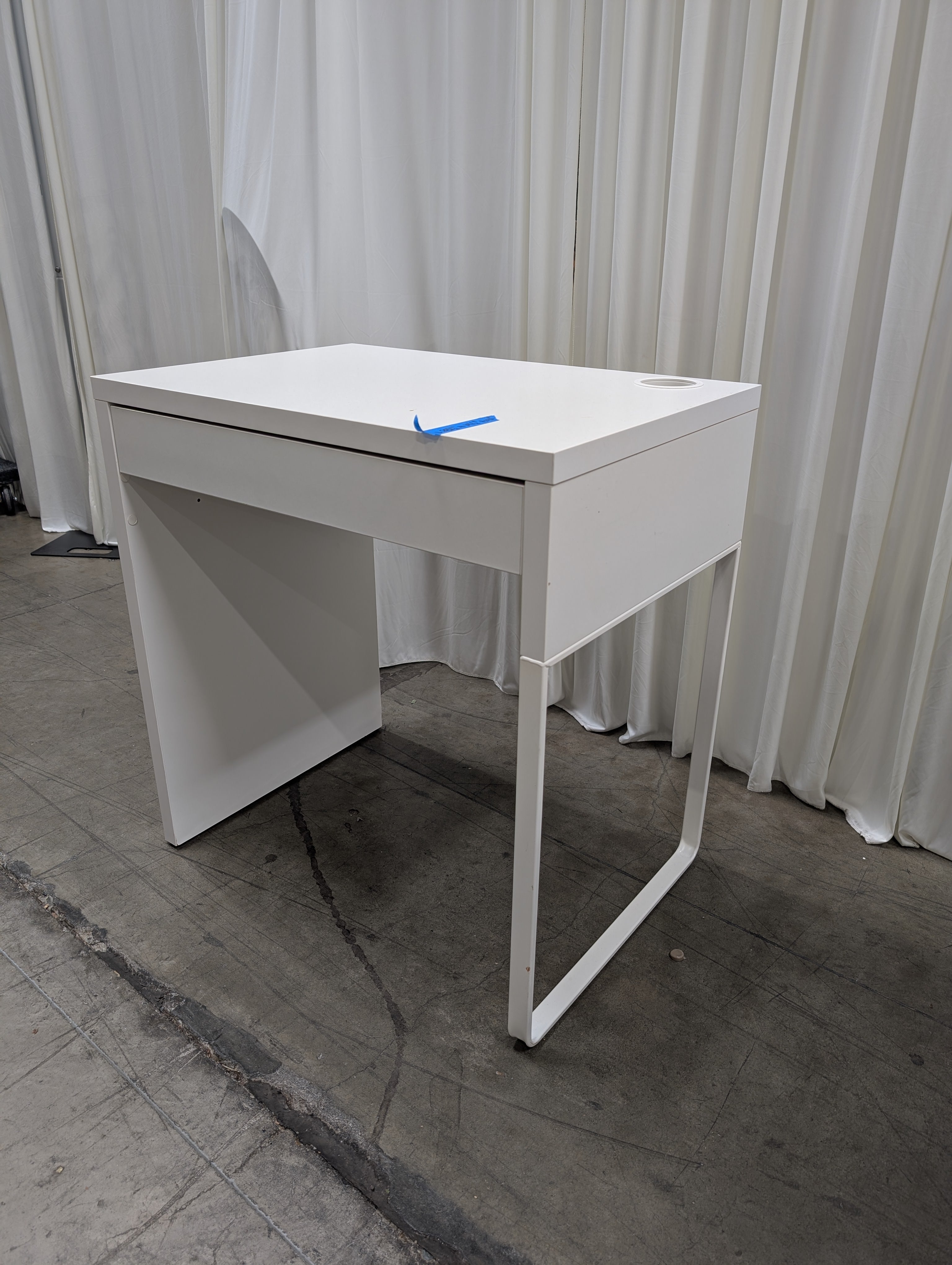 White Minimalist Single-Drawer Desk with Cable Management