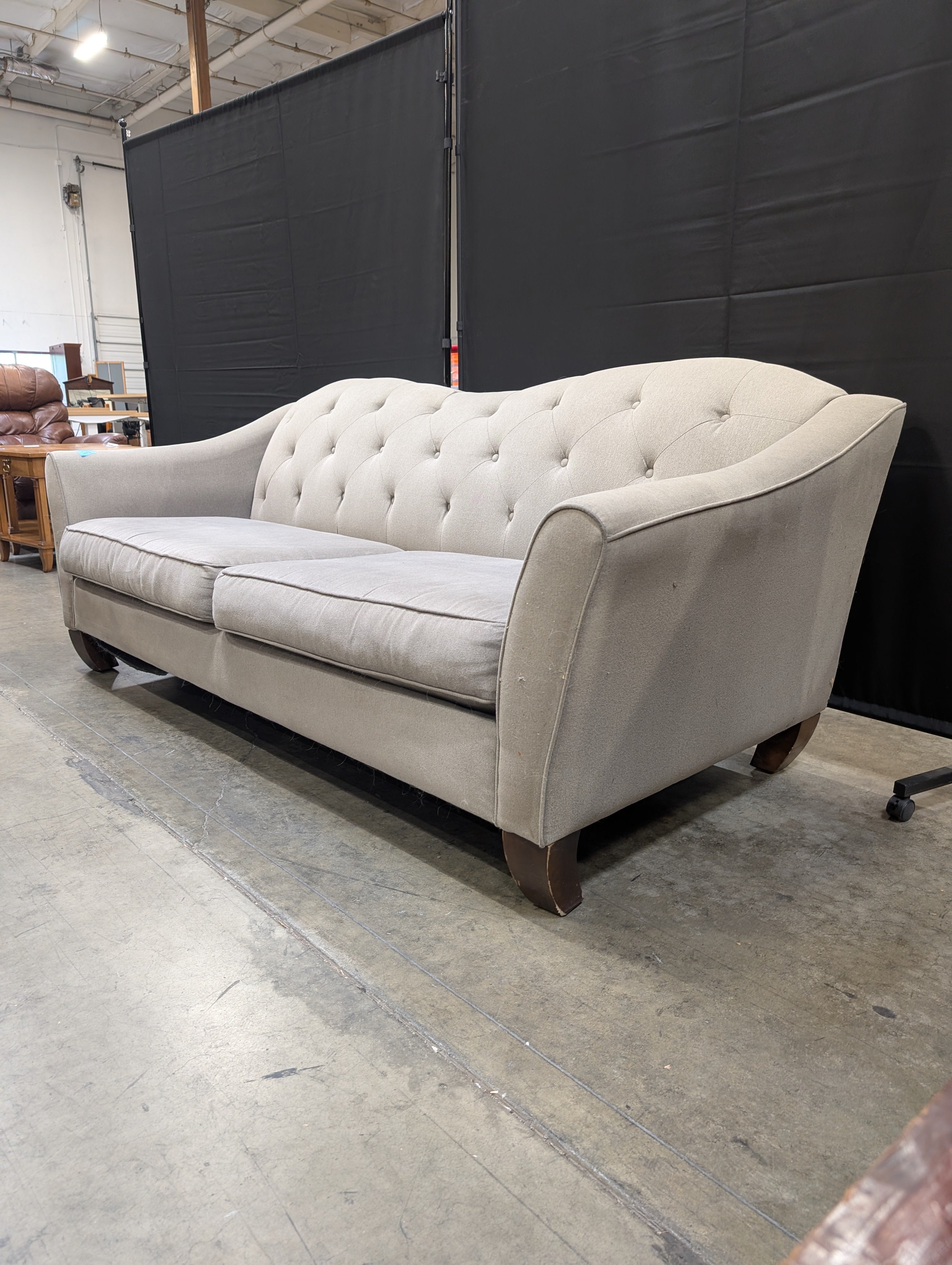 Tufted Back Fabric Sofa with Rolled Arms