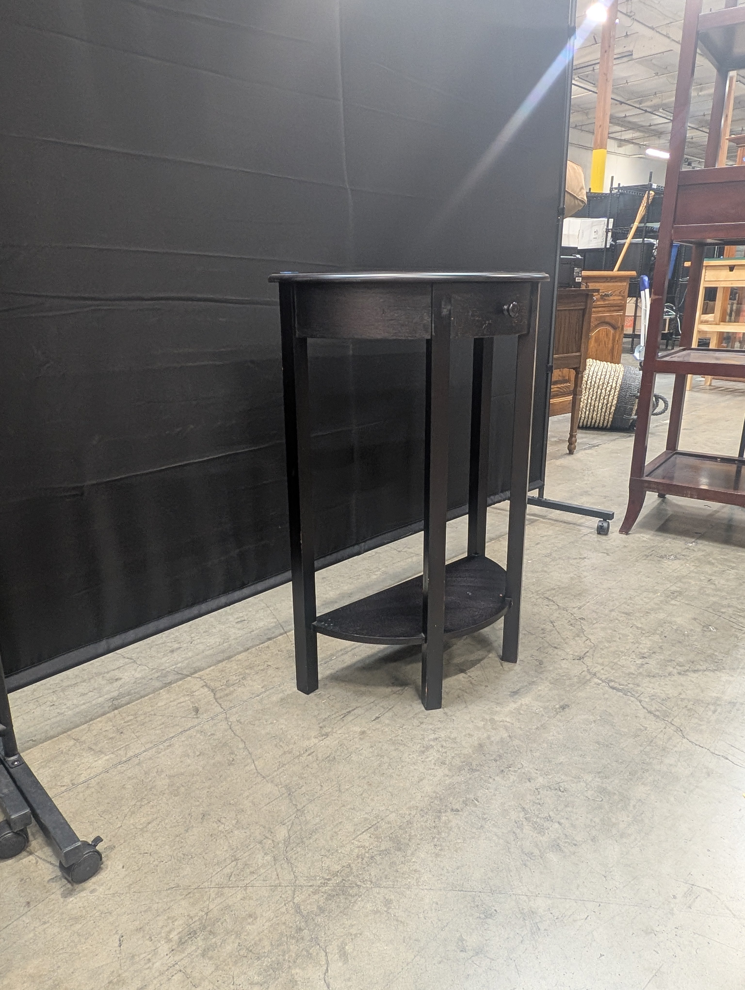 Dark Wood Semicircle Console Table with Drawer