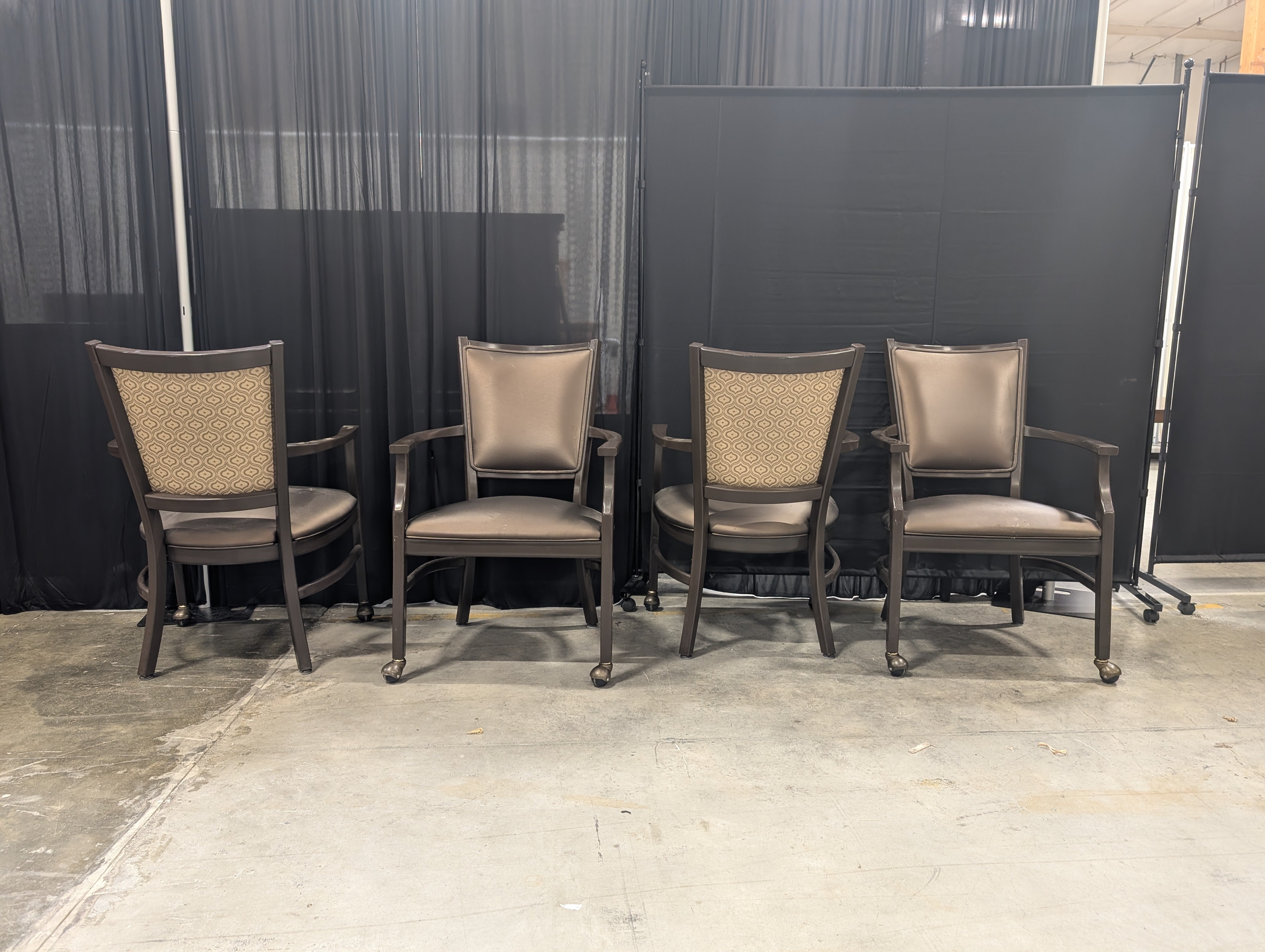 Set of Four Kwalu Dark Wood Frame Club Chair with Upholstered Seat