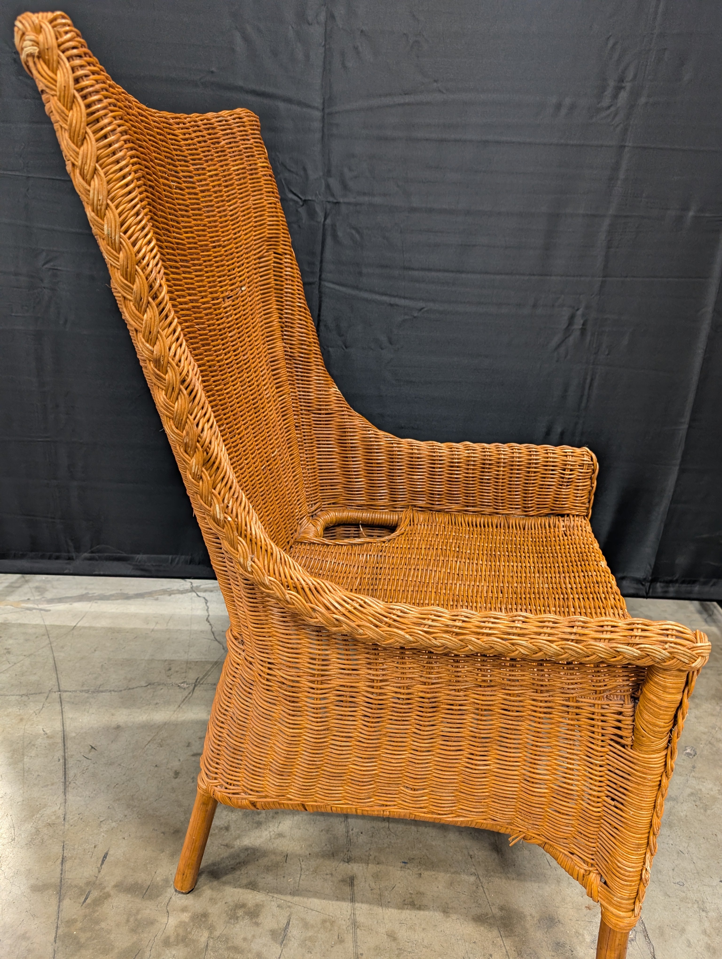 Woven Rattan High-Back Lounge Chair