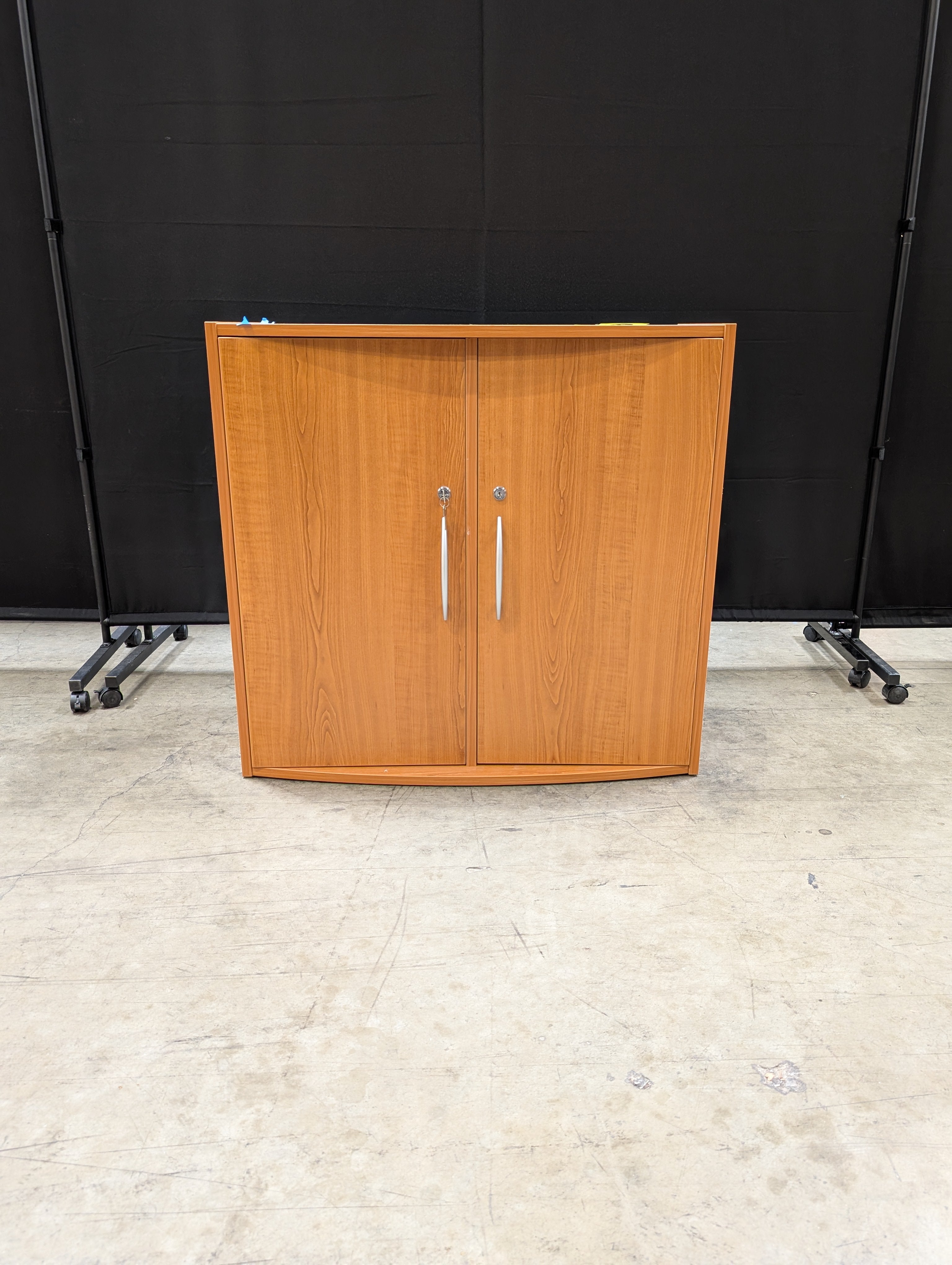 Modern Honey Tone Wood-Look Storage Cabinet with Locking Drawer
