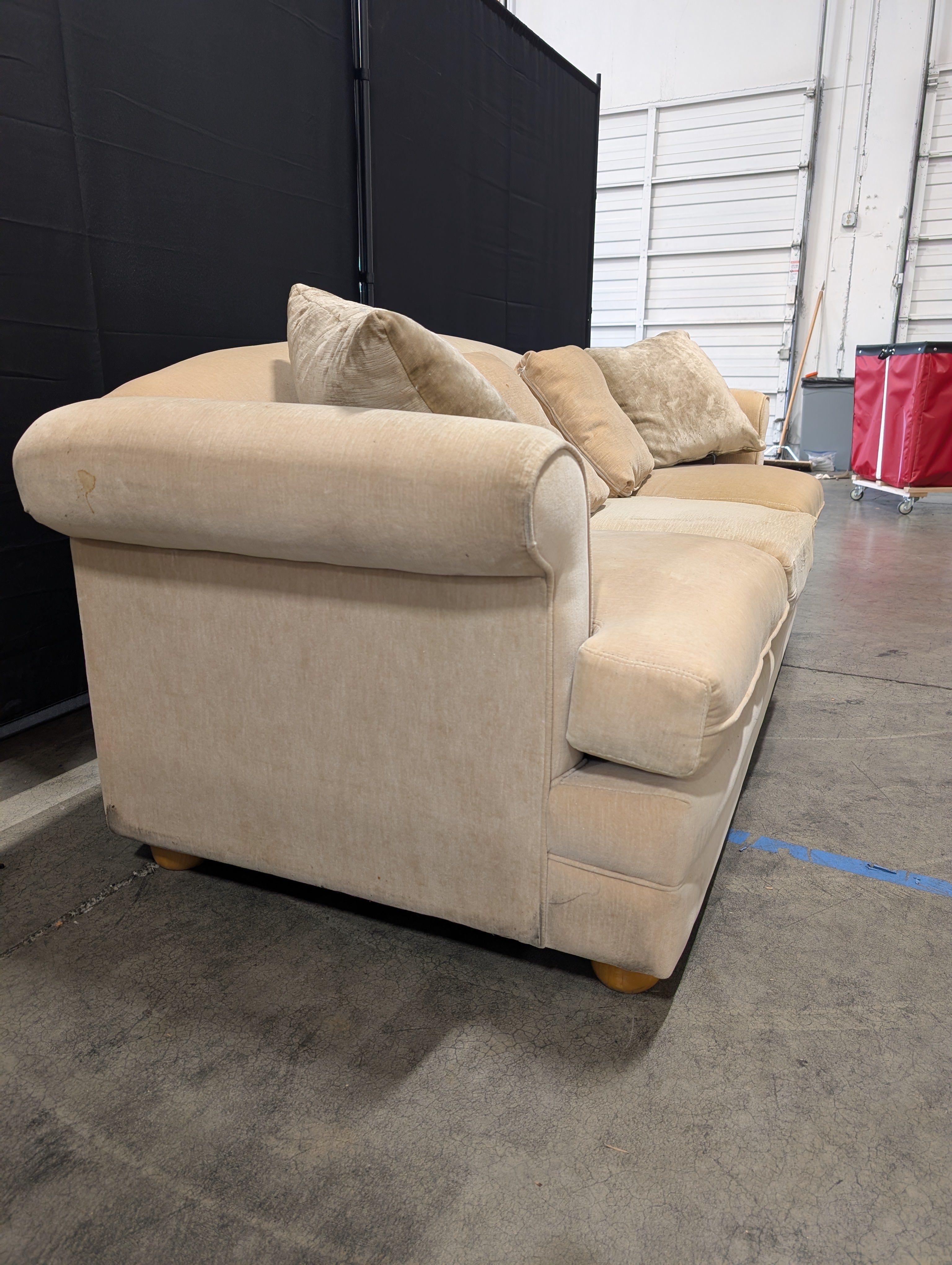 Neutral Fabric Upholstered Sofa with Rolled Arms