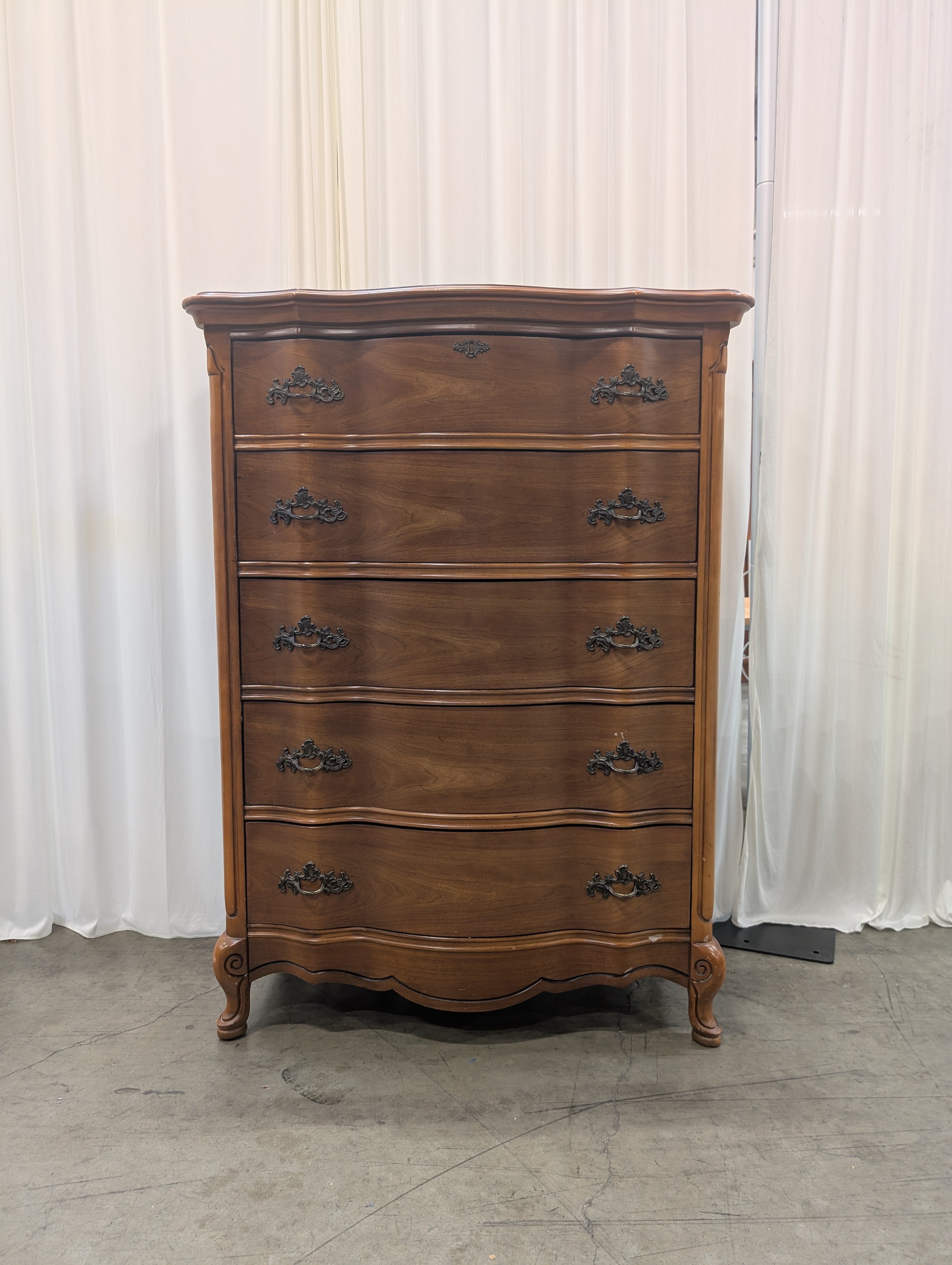 French Provincial Five-Drawer Dresser with Ornate Hardware
