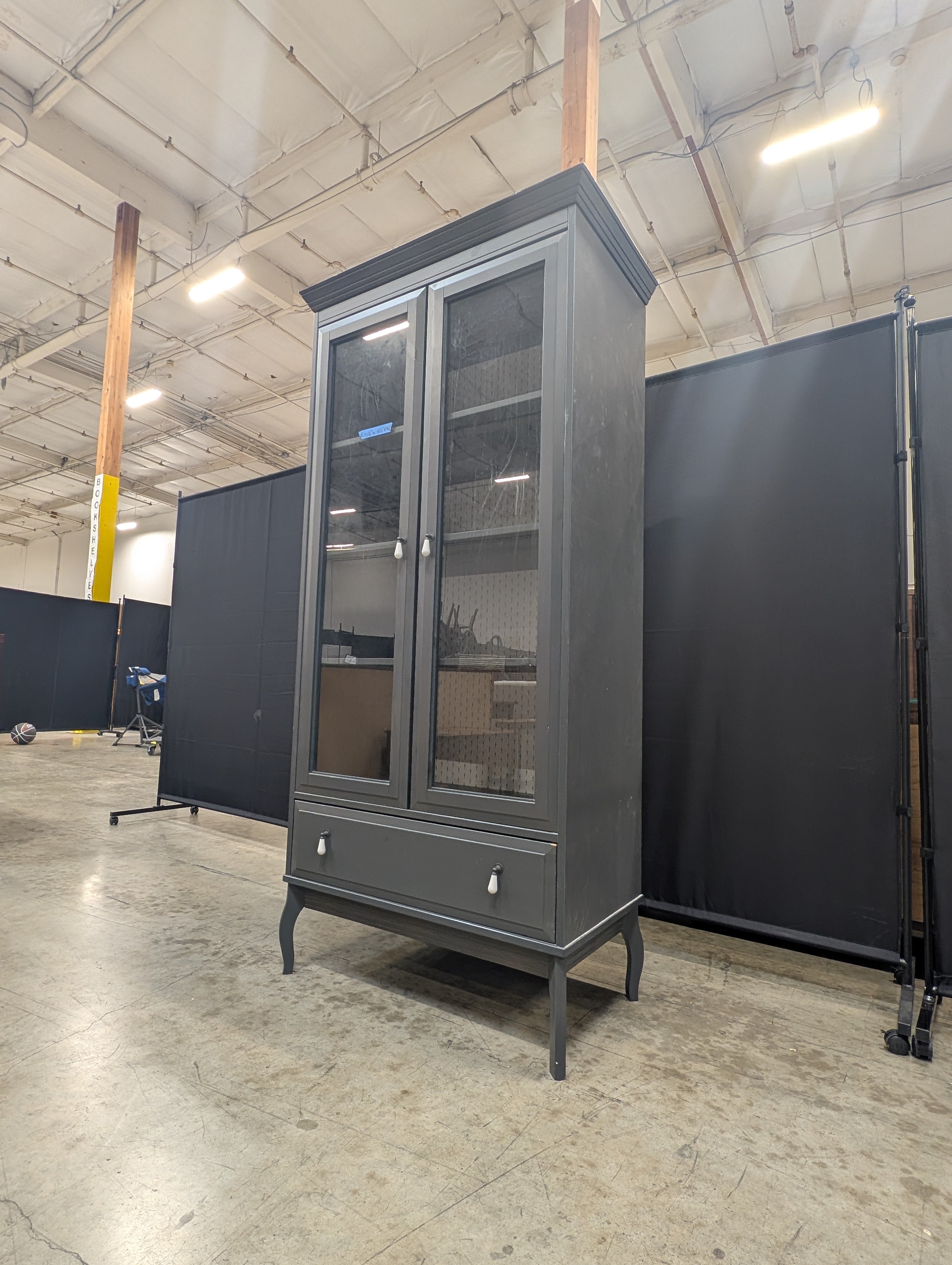 Modern Dark Grey Ikea Display Cabinet with Glass Doors