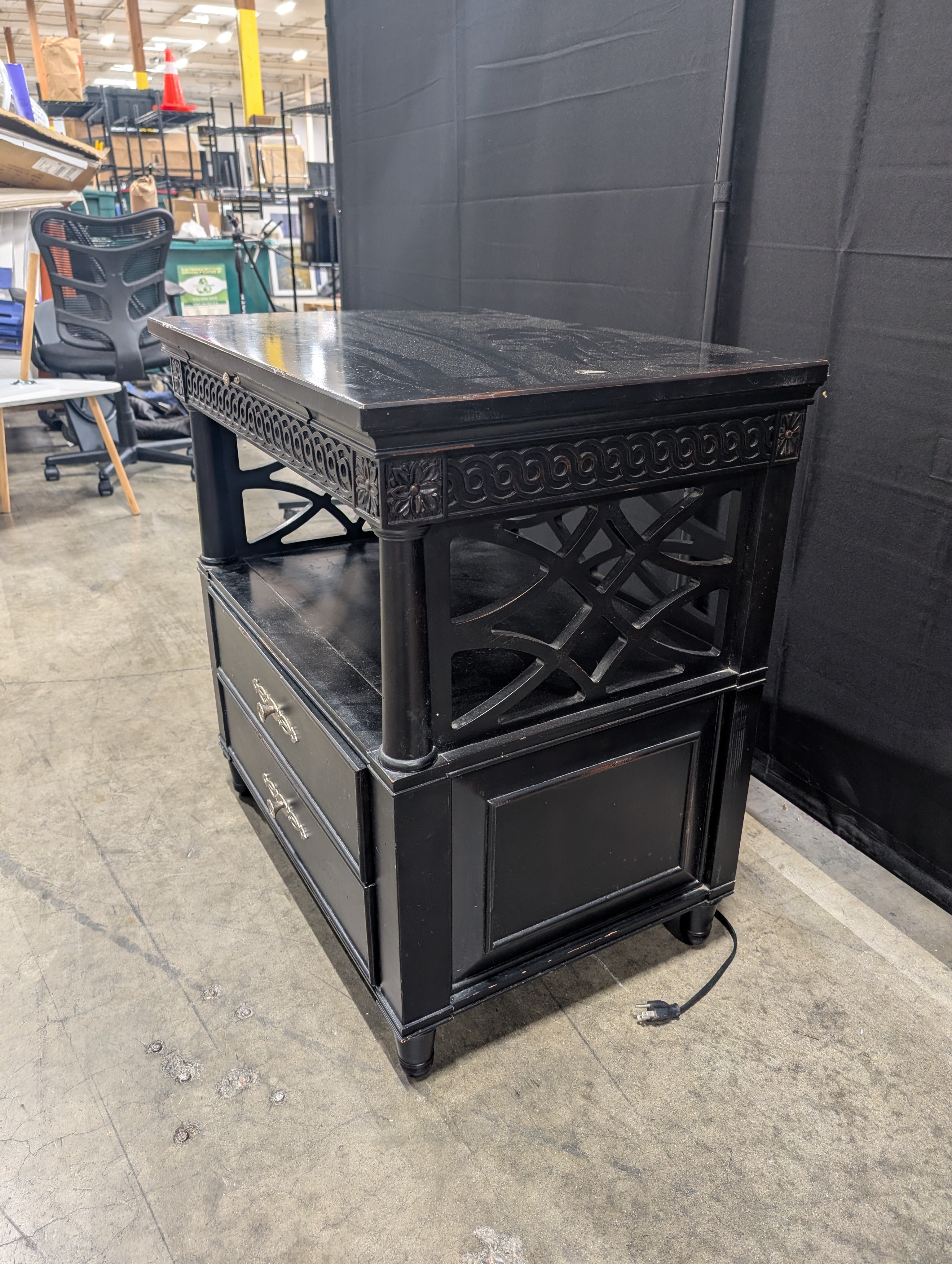 Dark Wood Two-Drawer Nightstand with Open Shelf