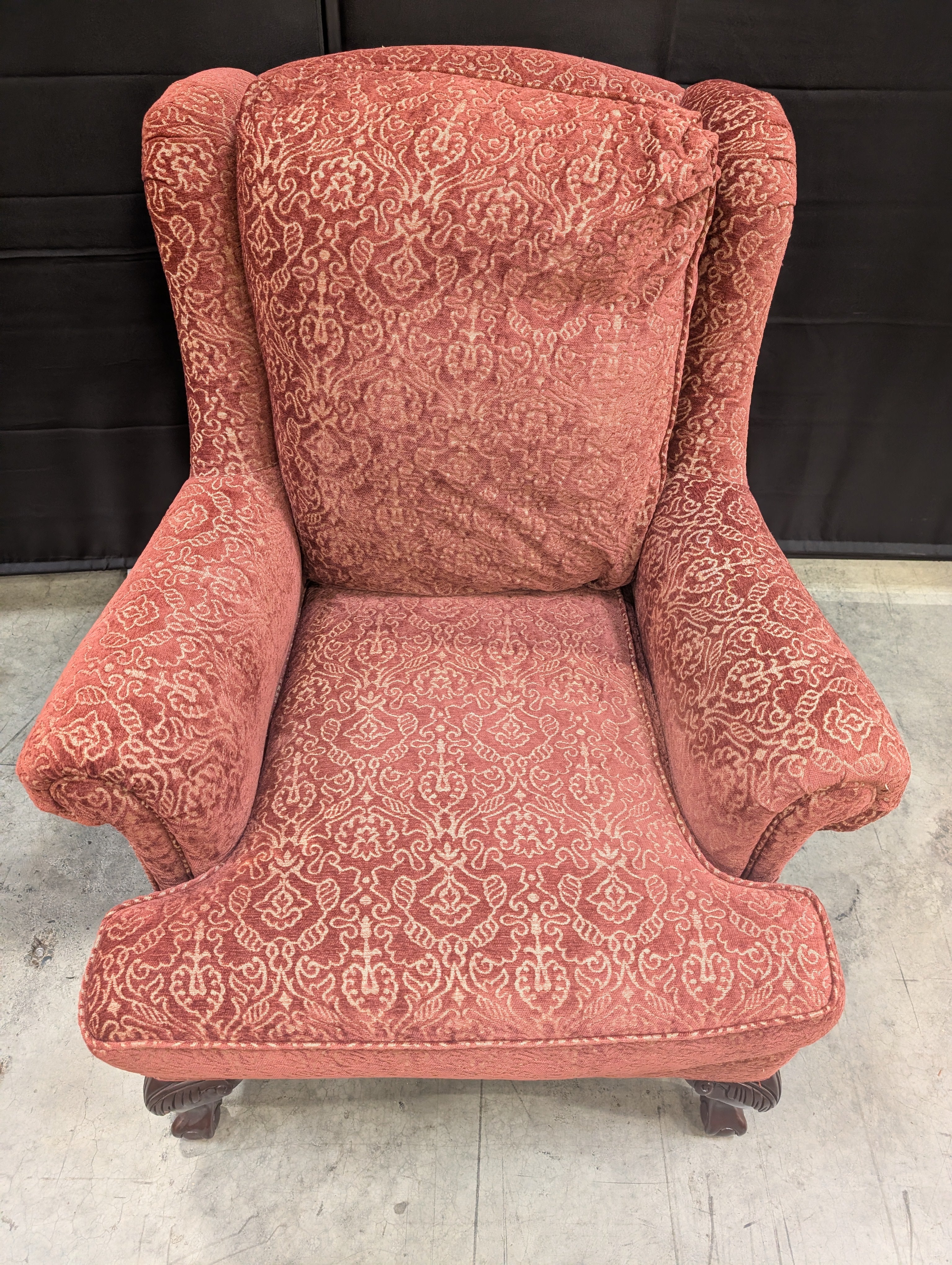 Burgundy Wingback Jessica Charles Armchair with Carved Legs