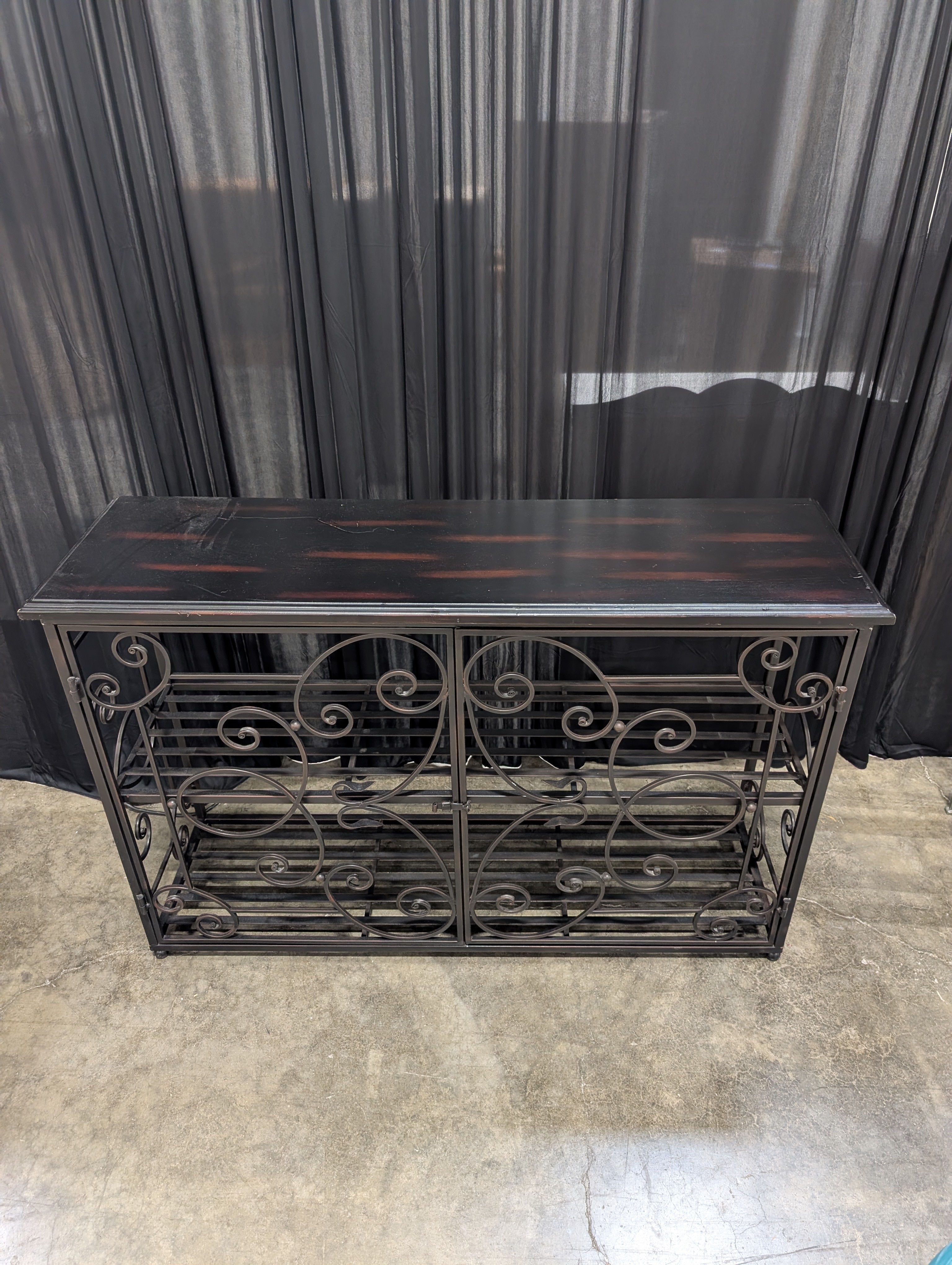 Scrollwork Metal Console Table with Wood Top