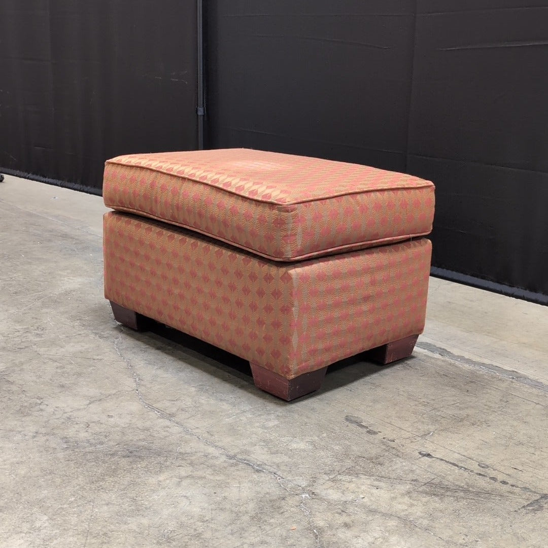 Vibrant Geometric Patterned Upholstered Ottoman with Wooden Furniture Risers