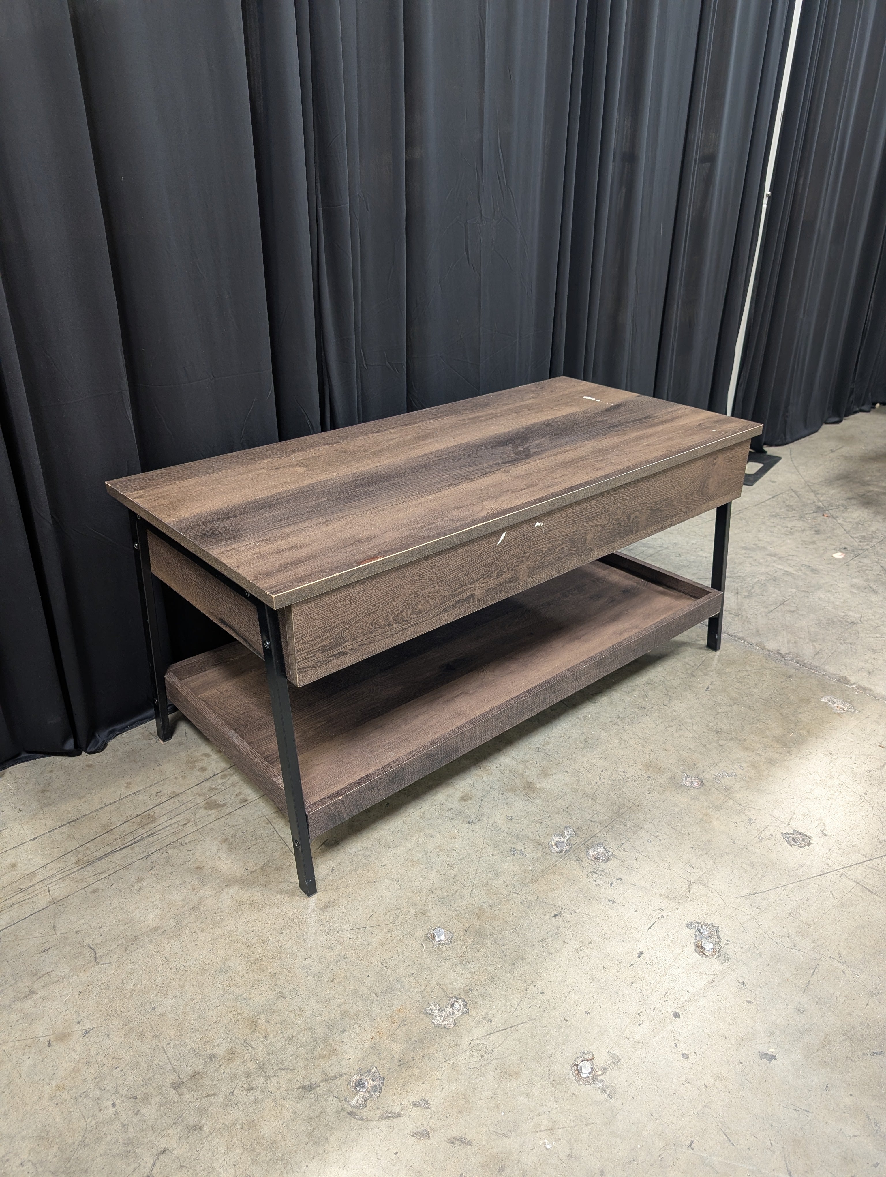 Dark Wood Lift-Top Coffee Table with Storage Shelf