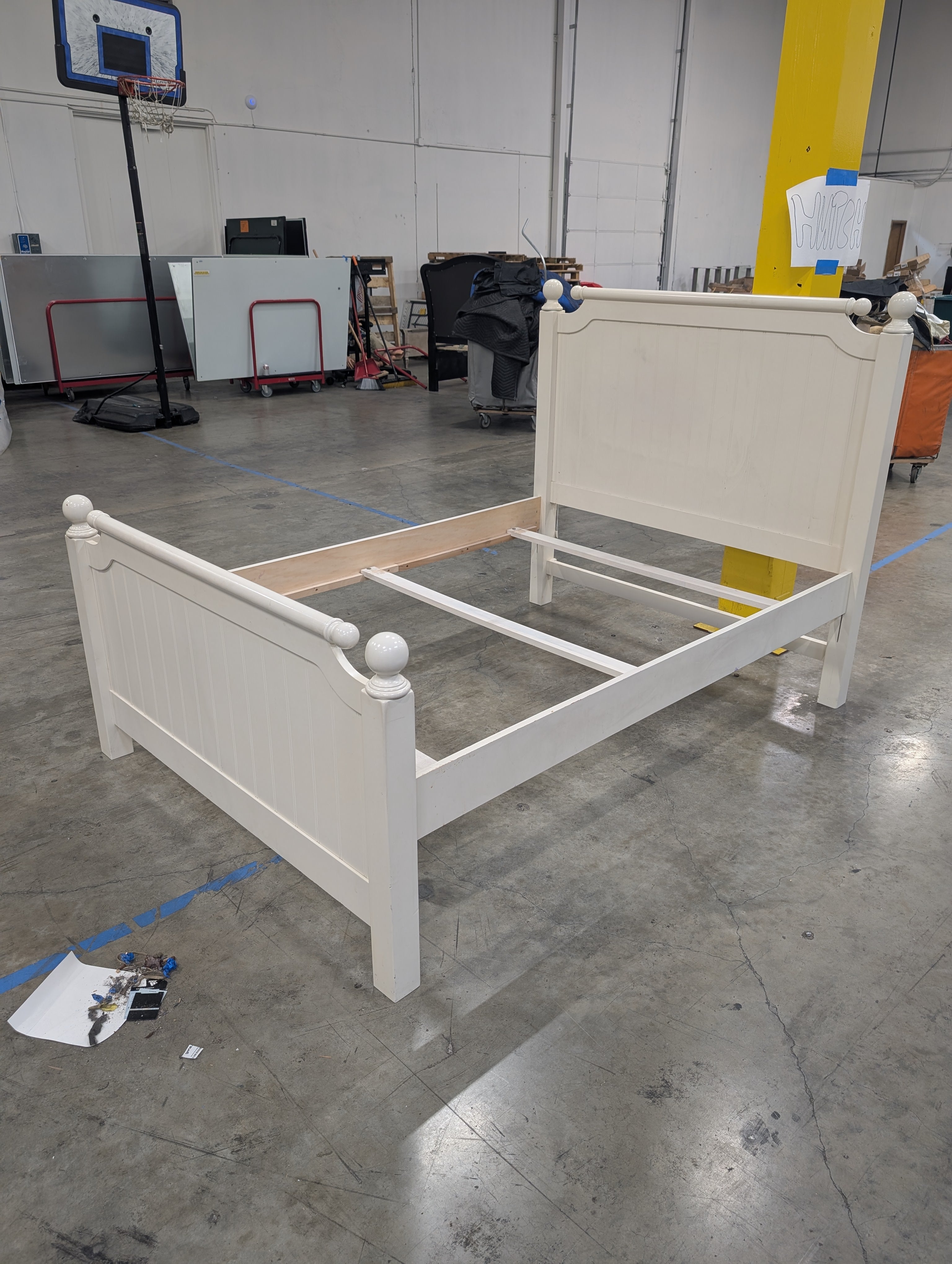 Cottage Style Beadboard Bed Frame in White Wood