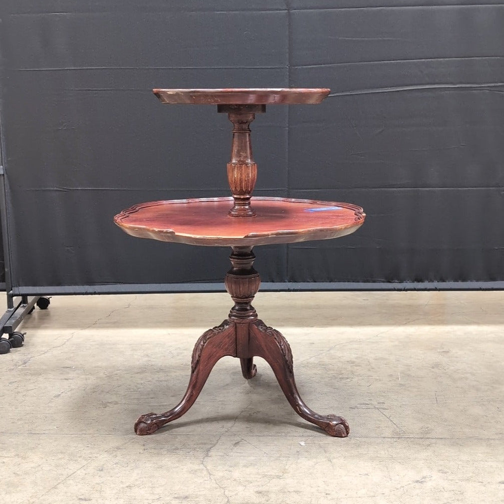 Vintage Two-Tiered Scalloped Wood Accent Table