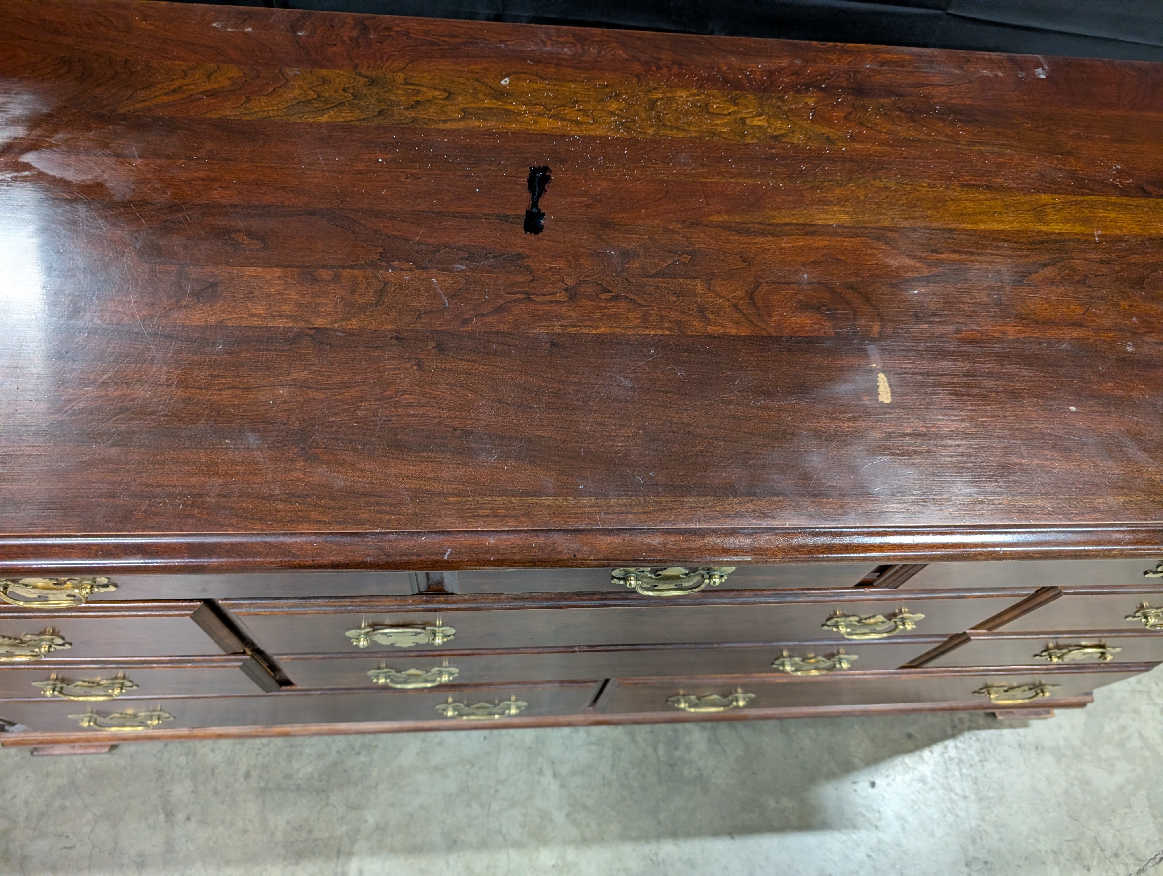 Traditional Dark Wood Dresser with Brass Bail Pulls