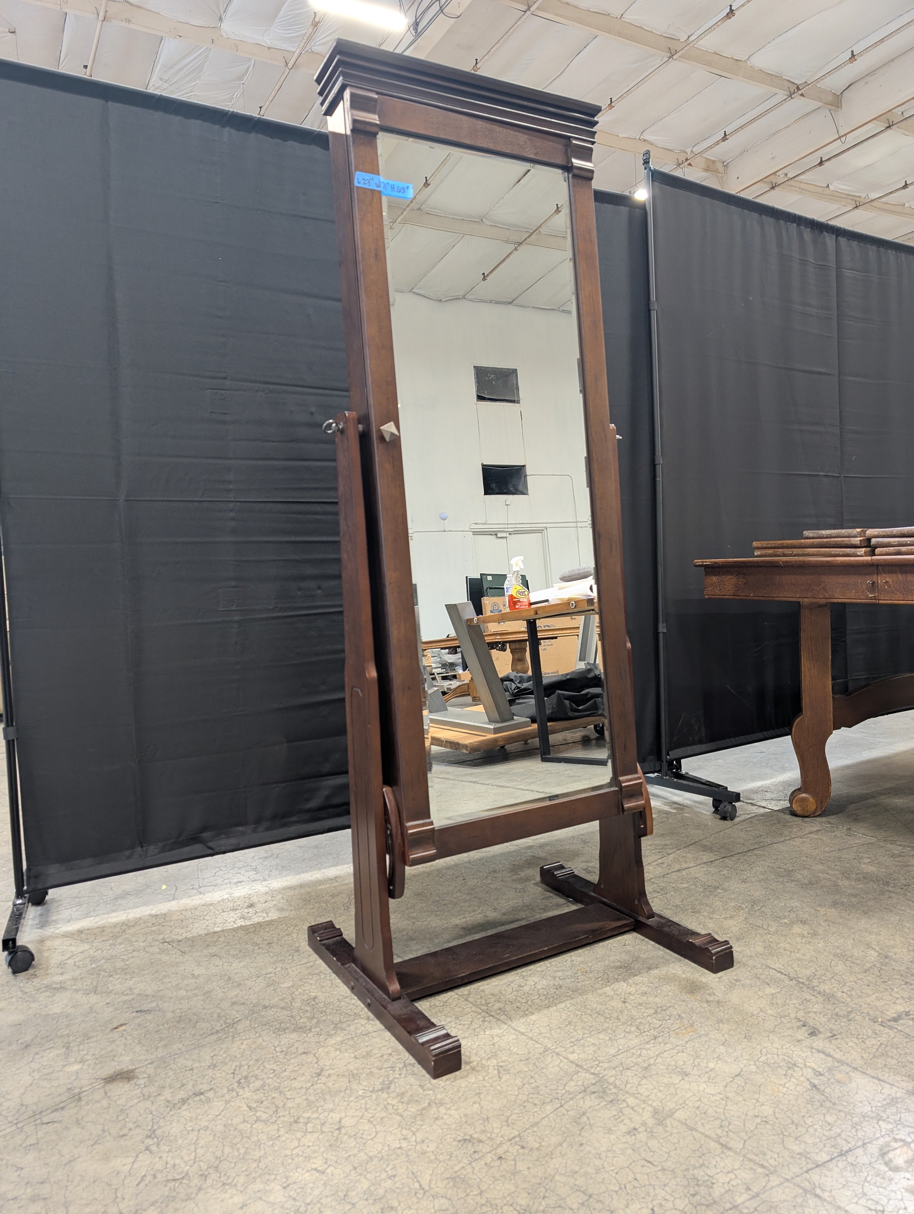 Freestanding Dark Wood Cheval Mirror Jewelry Armoire
