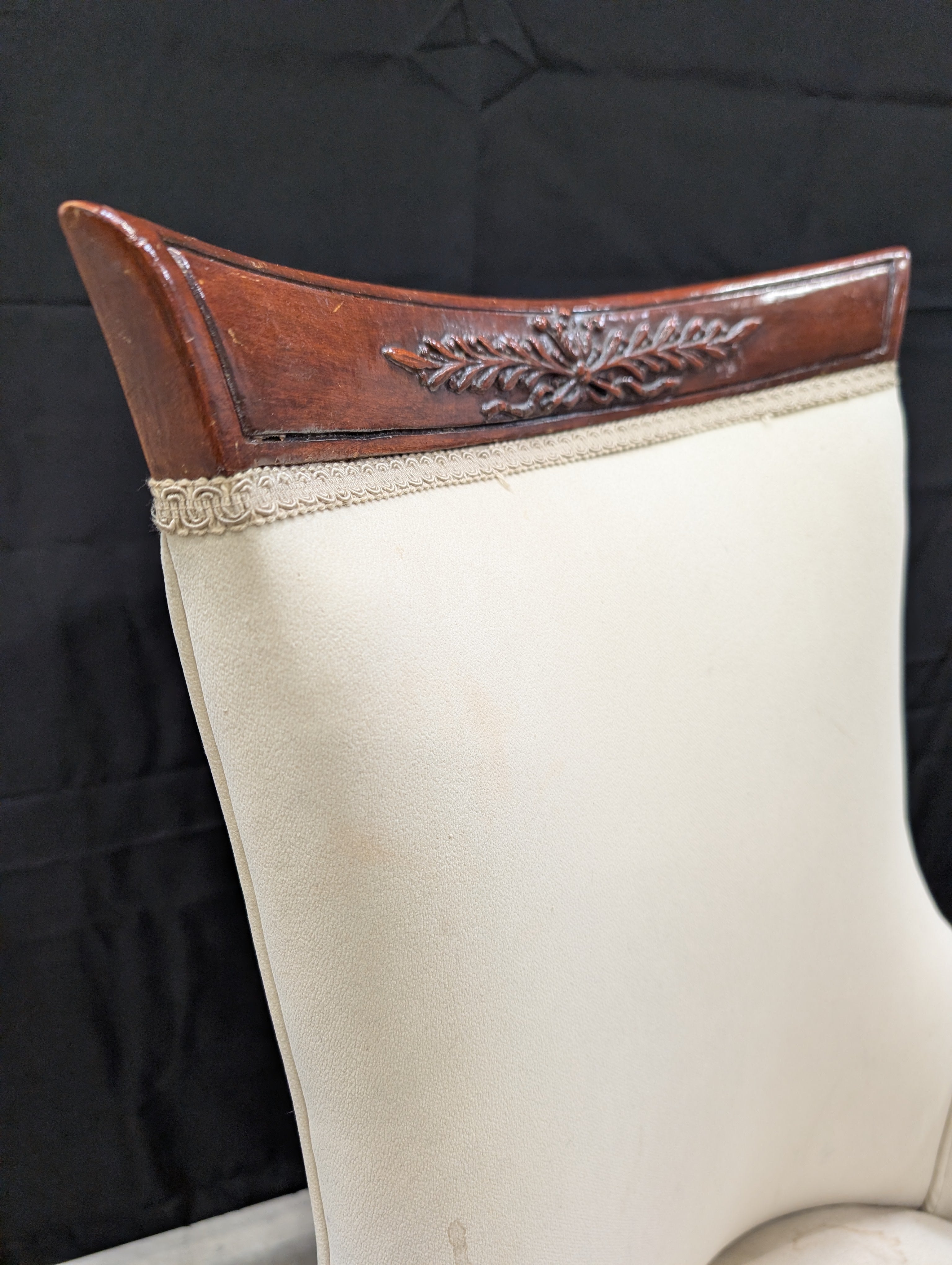 Vintage French Style Carved Wood Upholstered Side Chair